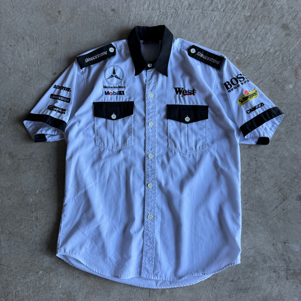 90s Mercedes West McLaren Formula 1 Button Up Shirt (XL)