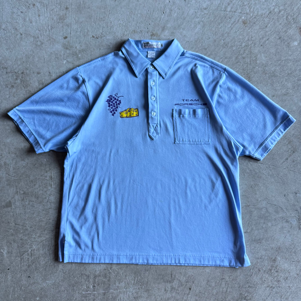 90s Team Porsche Lund to Hiko Rally Blue Polo Top Shirt (XL)