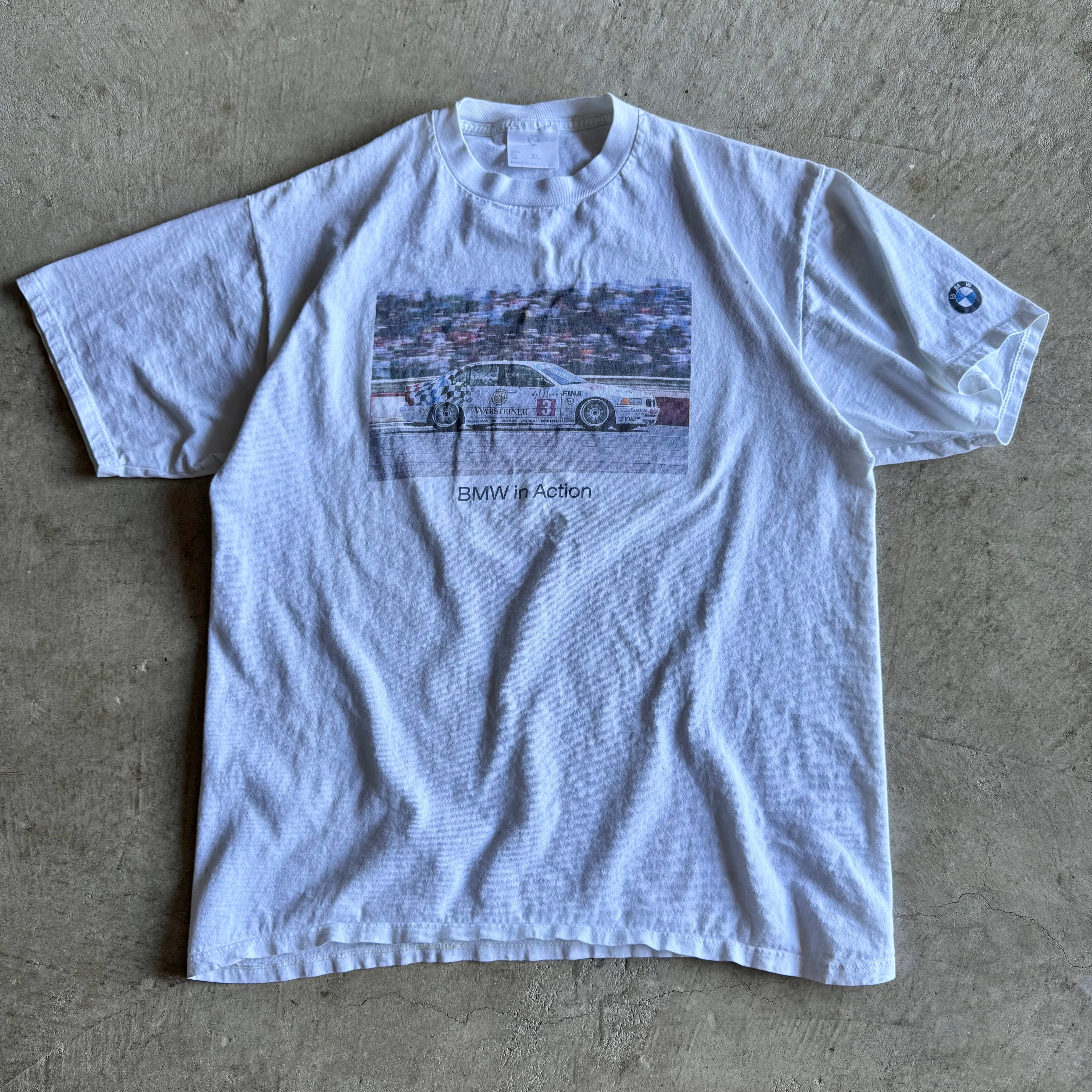 Vintage 90s BMW in Action E36 318 Fina Warsteiner White T Shirt Size XL