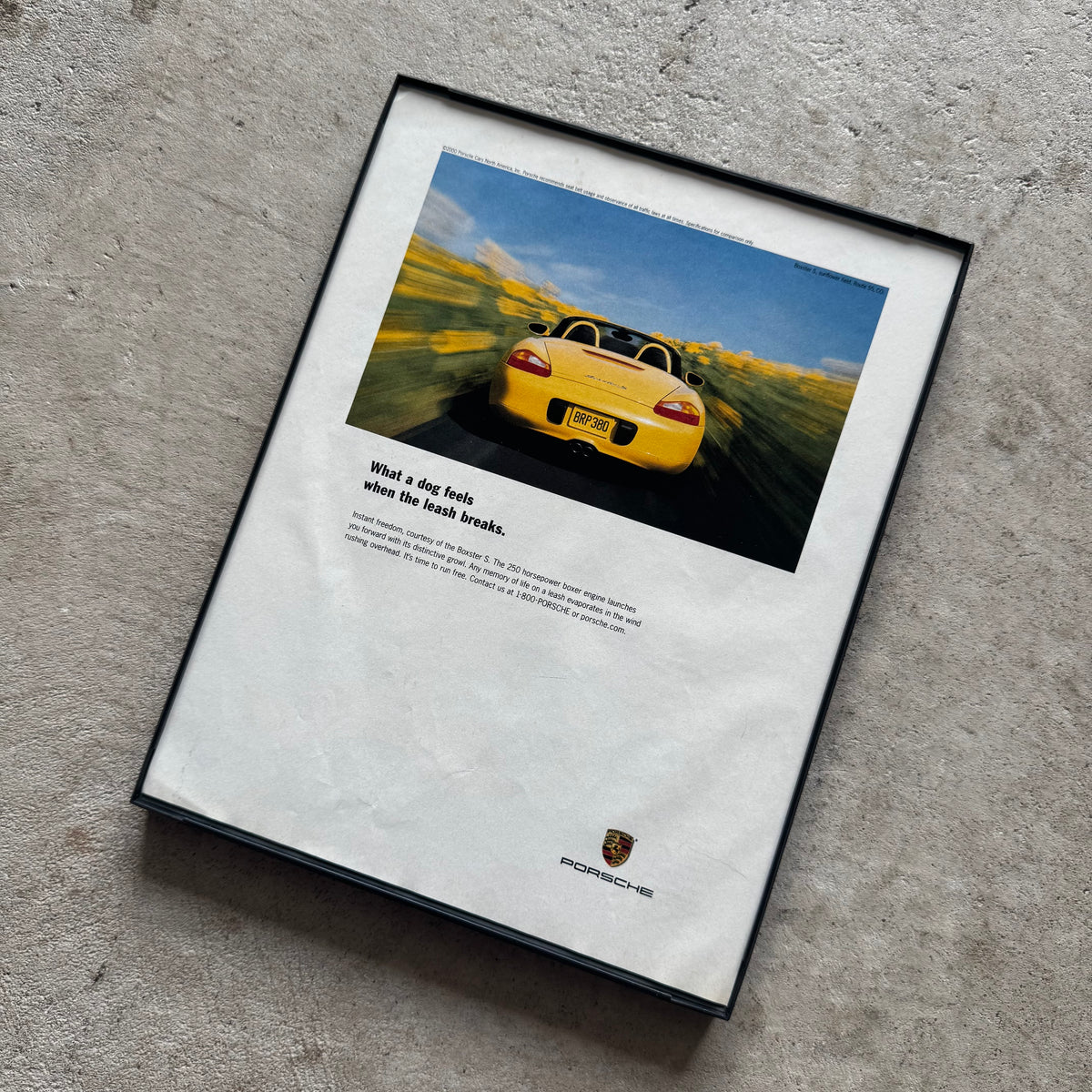 2000 Porsche What a Dogs Feels Boxster S Framed Advertisement