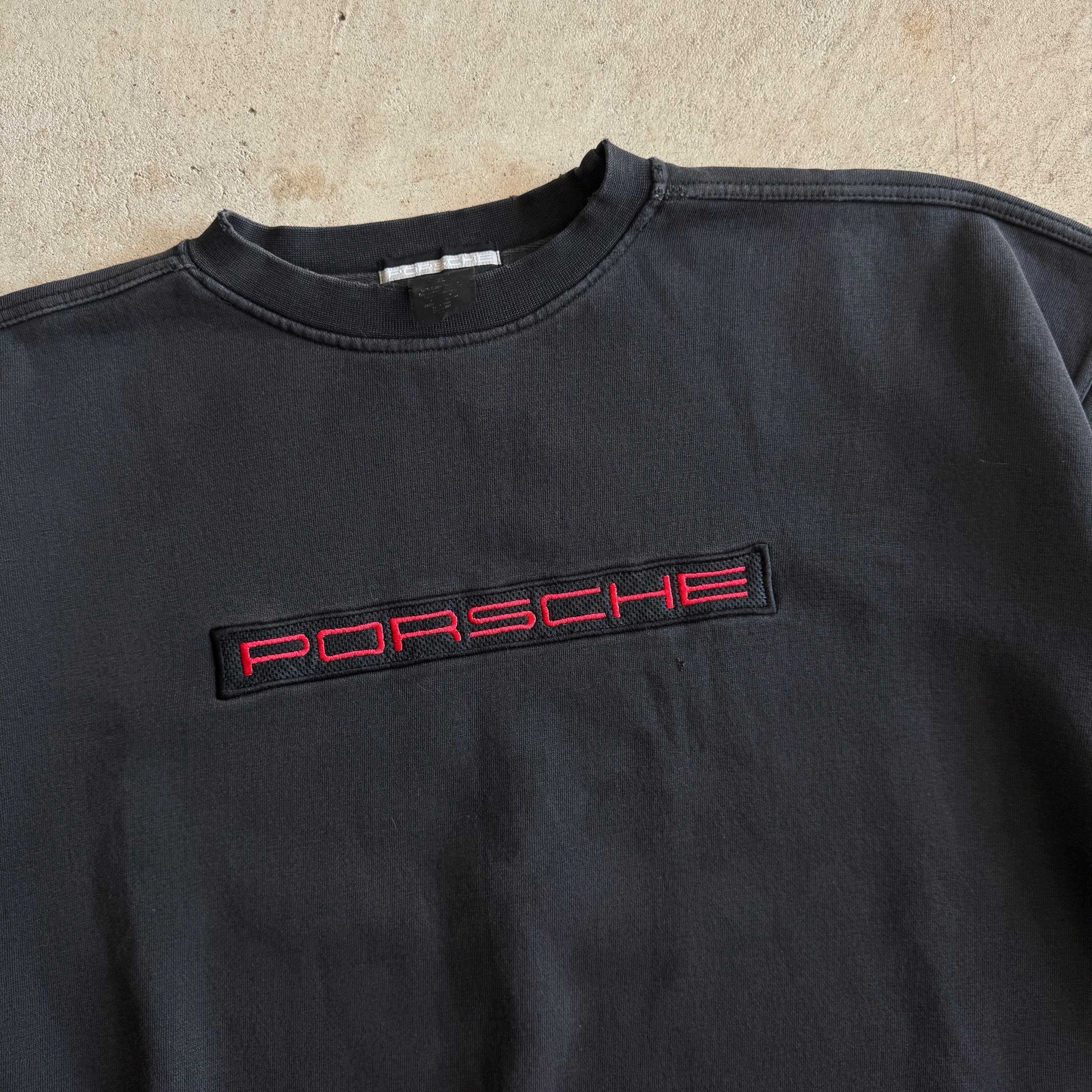 90s Porsche Selection Patch Black Distressed Crewneck Sweater (XL)