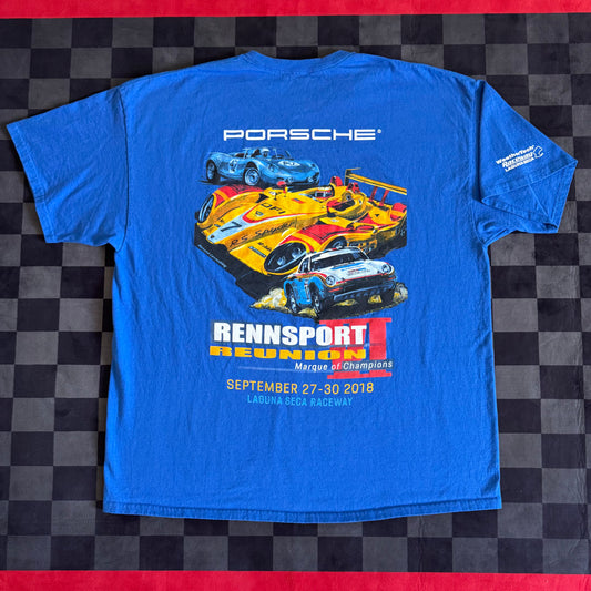 2018 Porsche Rennsport Reunion Laguna Seca Blue T Shirt XXL