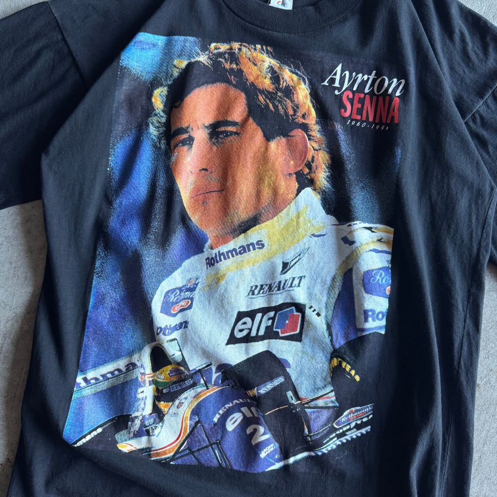 90s Ayrton Senna F1 Tribute Black T Shirt (L)