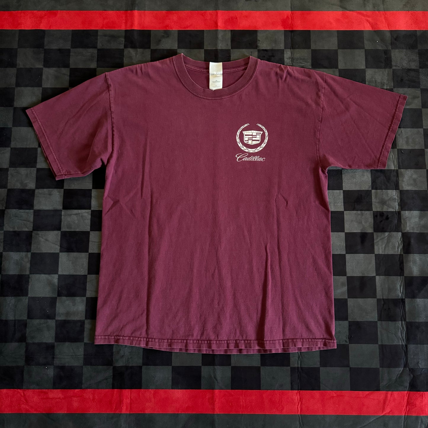 90s Cadillac Crest Badge Big Logo Maroon T Shirt