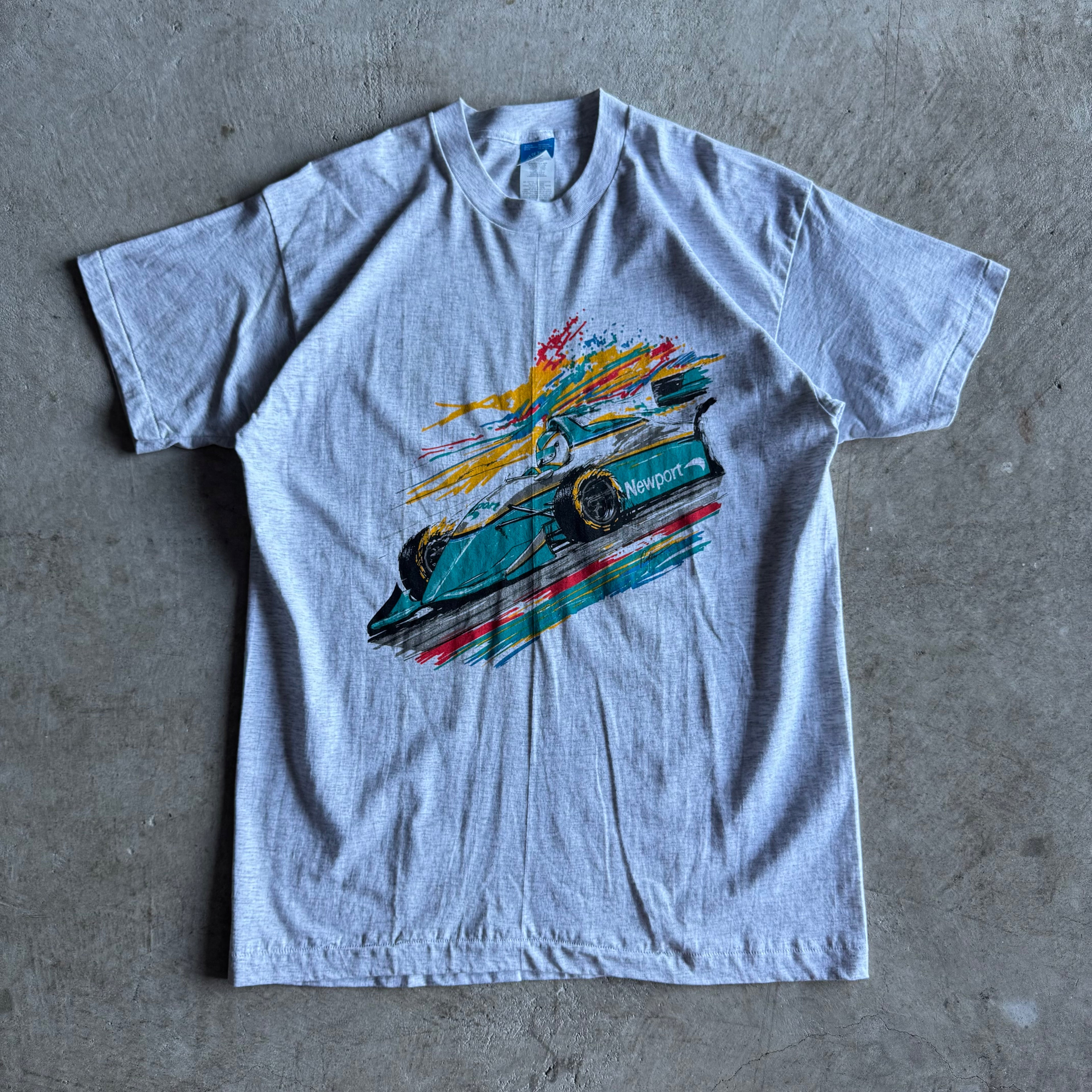 Vintage 80s Newport Racing Indycar Grey T Shirt Size XL