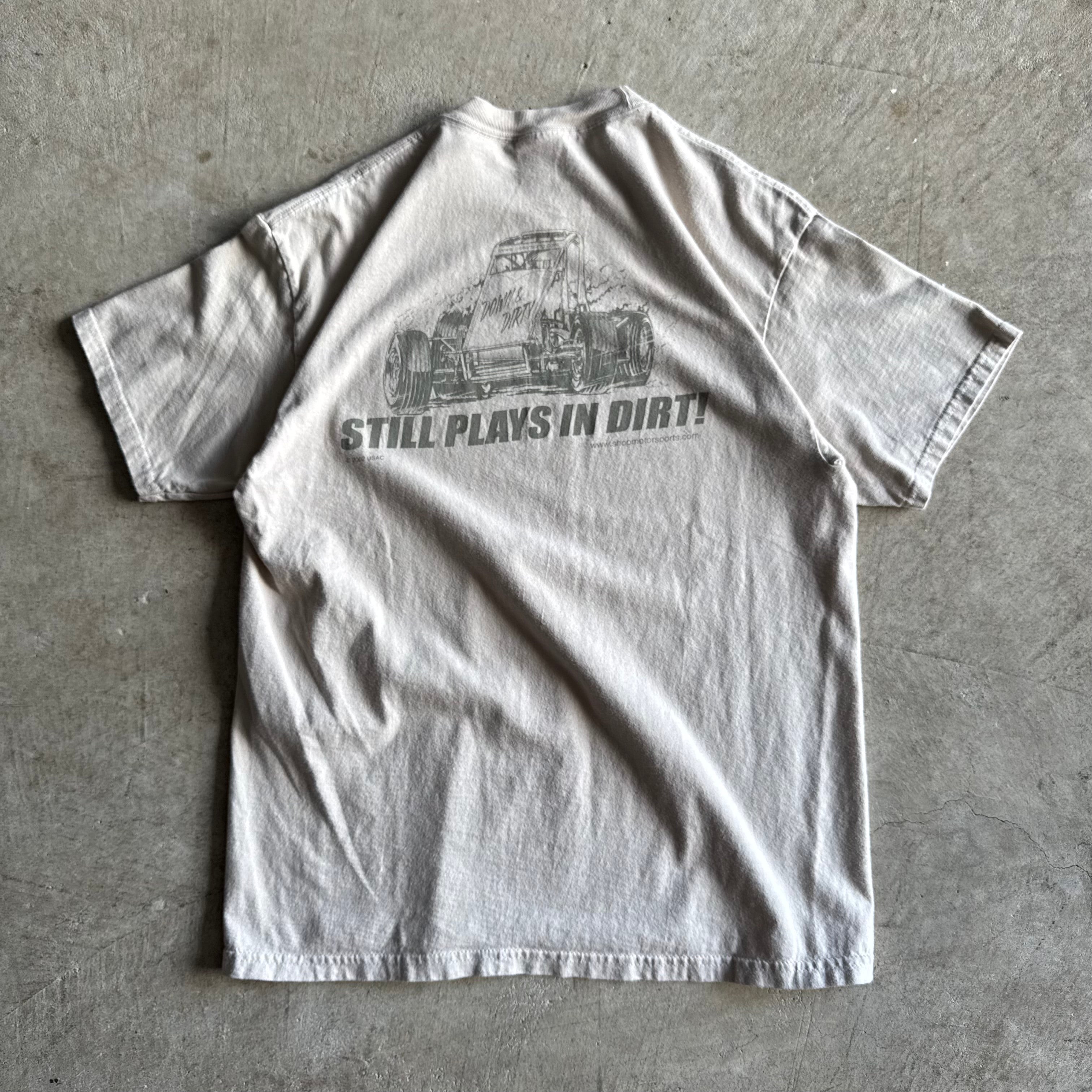 Vintage 90s USAC Racing Still Plays in Mud Beige T Shirt Size Large