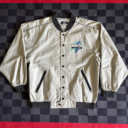Vintage HKS Power Racing Oil Splatter Grey Bomber Jacket Size Large