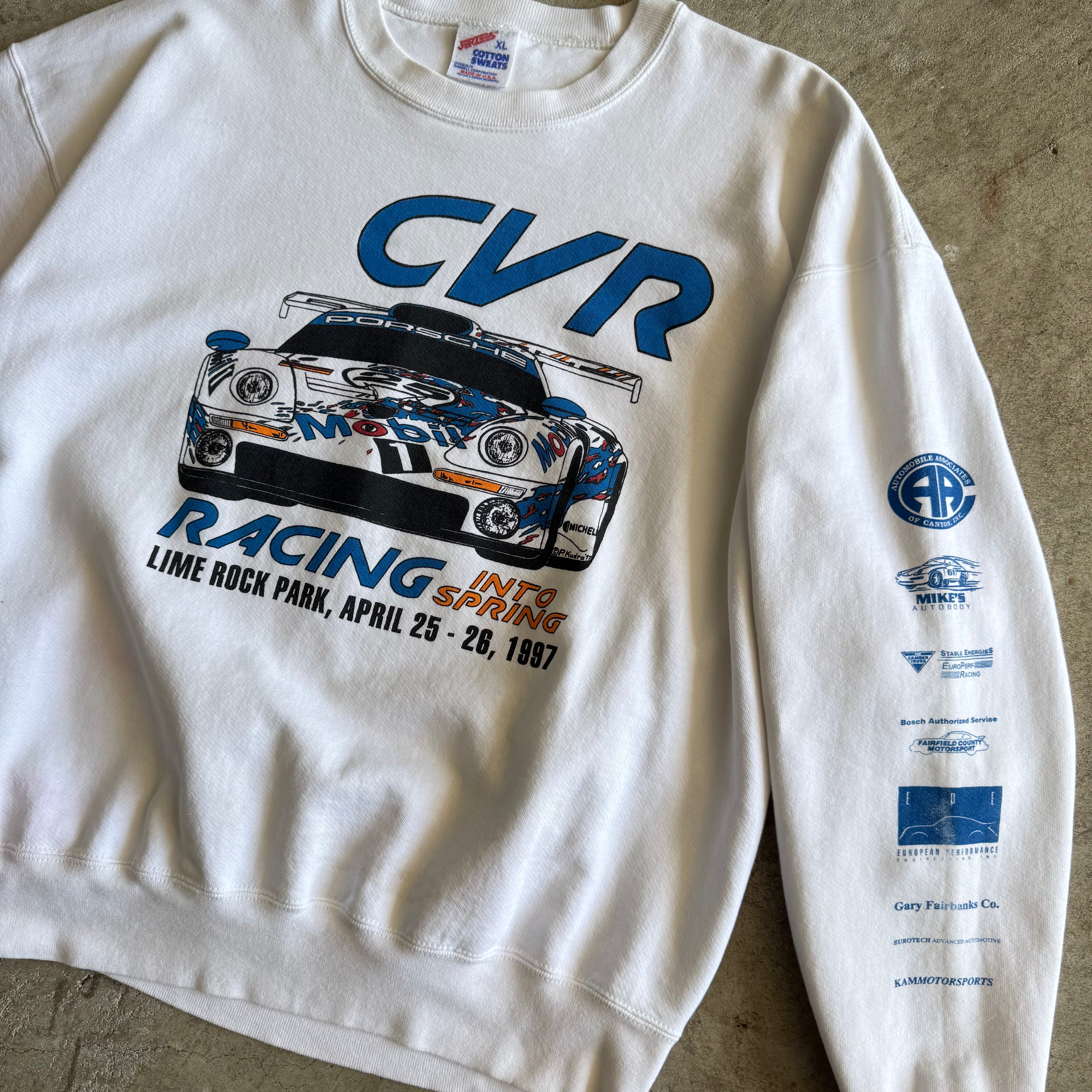 1997 Porsche GT1 CVR Racing into Spring White Crewneck Sweater (XL)