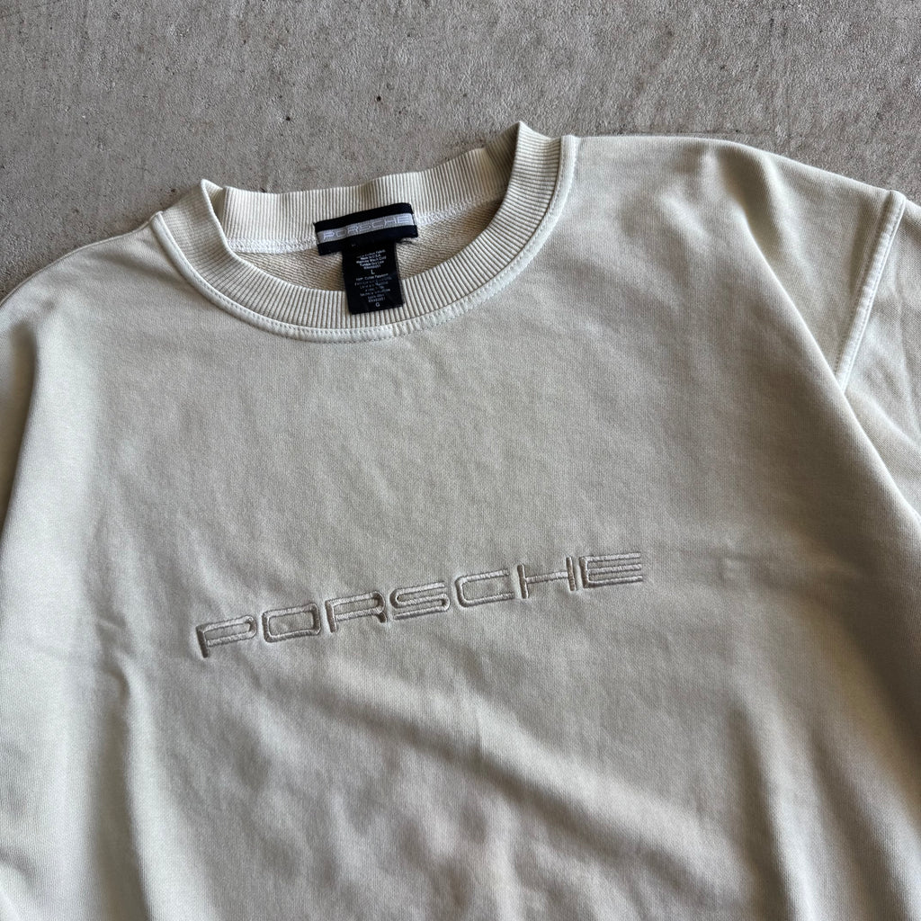 90s Porsche Selection Embroidered Beige Crewneck Sweater (L)