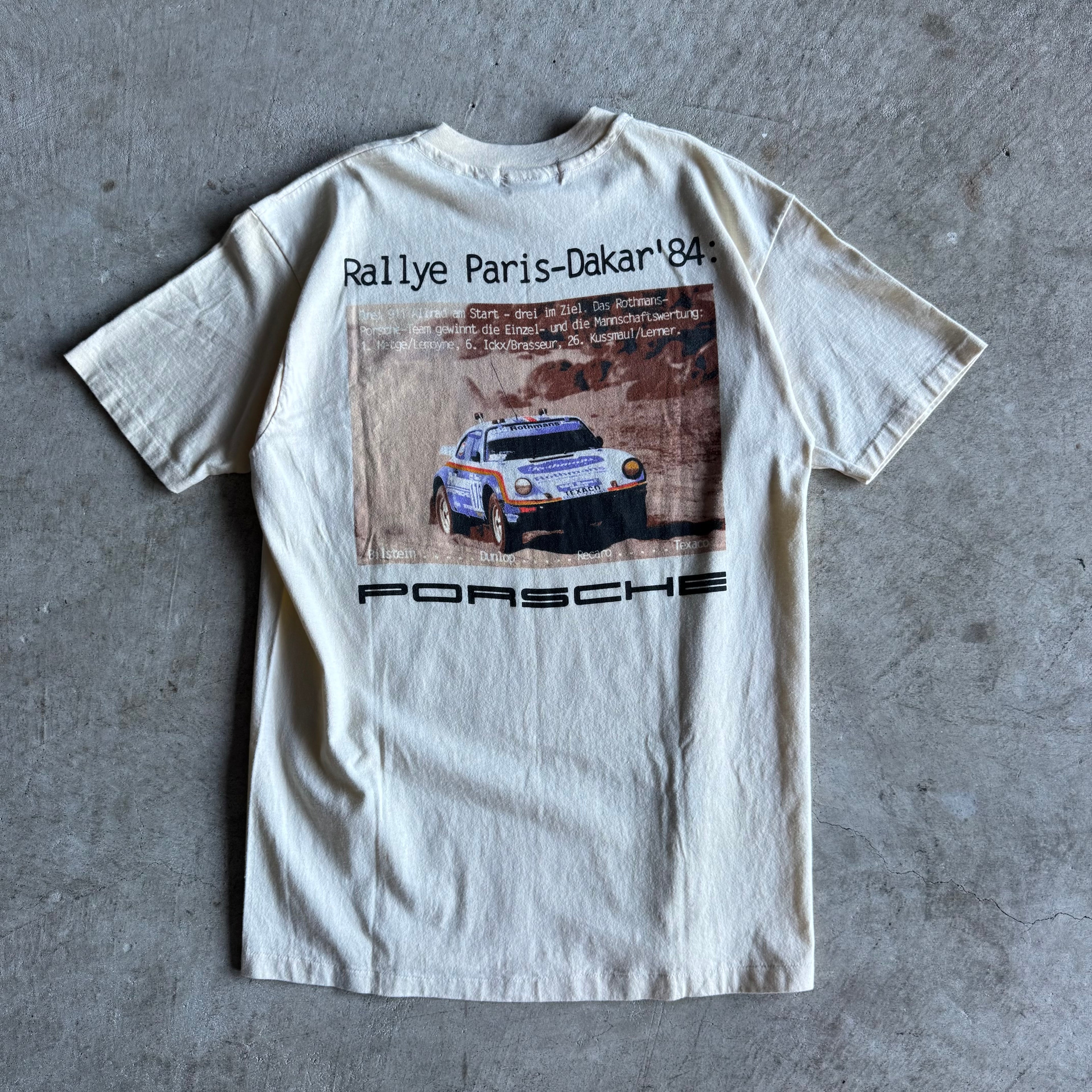 80s Porsche Limited Rally Paris Dakar Beige Victory Poster T Shirt (XL)