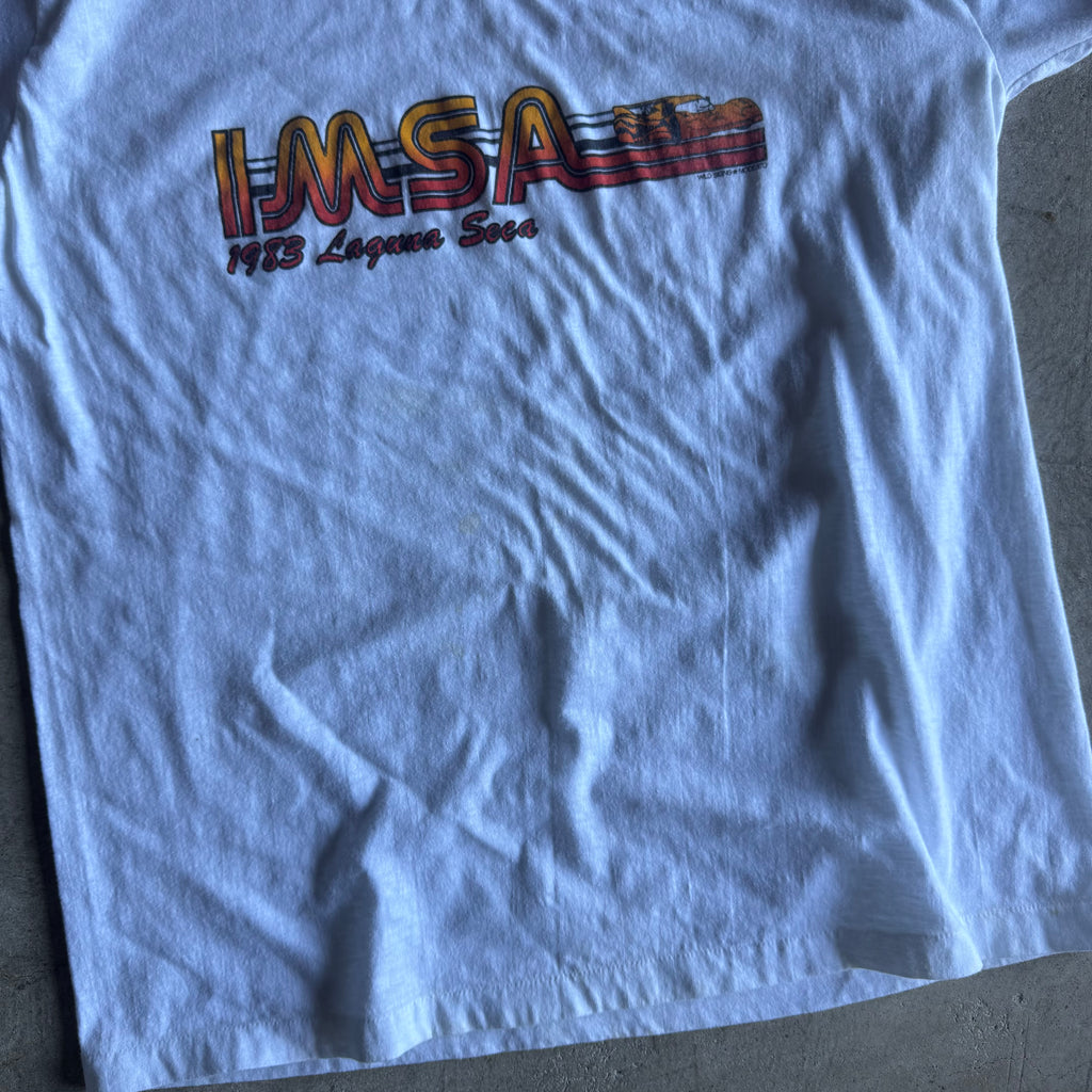 1983 IMSA Laguna Seca White Orange Ringer T Shirt (XL)