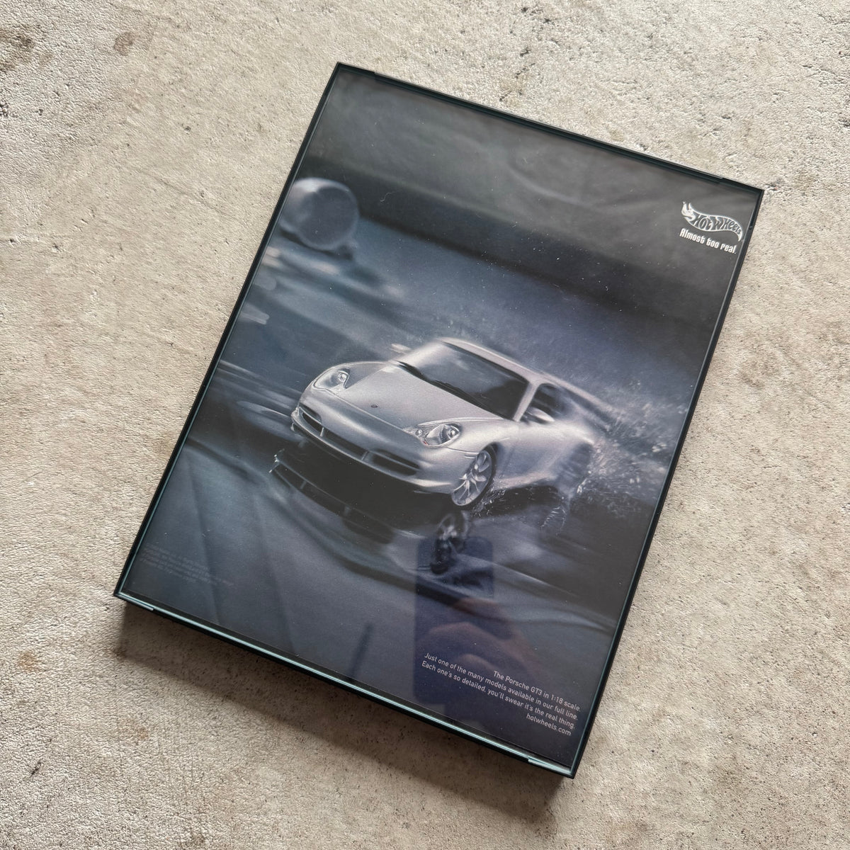 2003 Hots Wheels Porsche 996 GT3 Almost Too Real Framed Advertisement