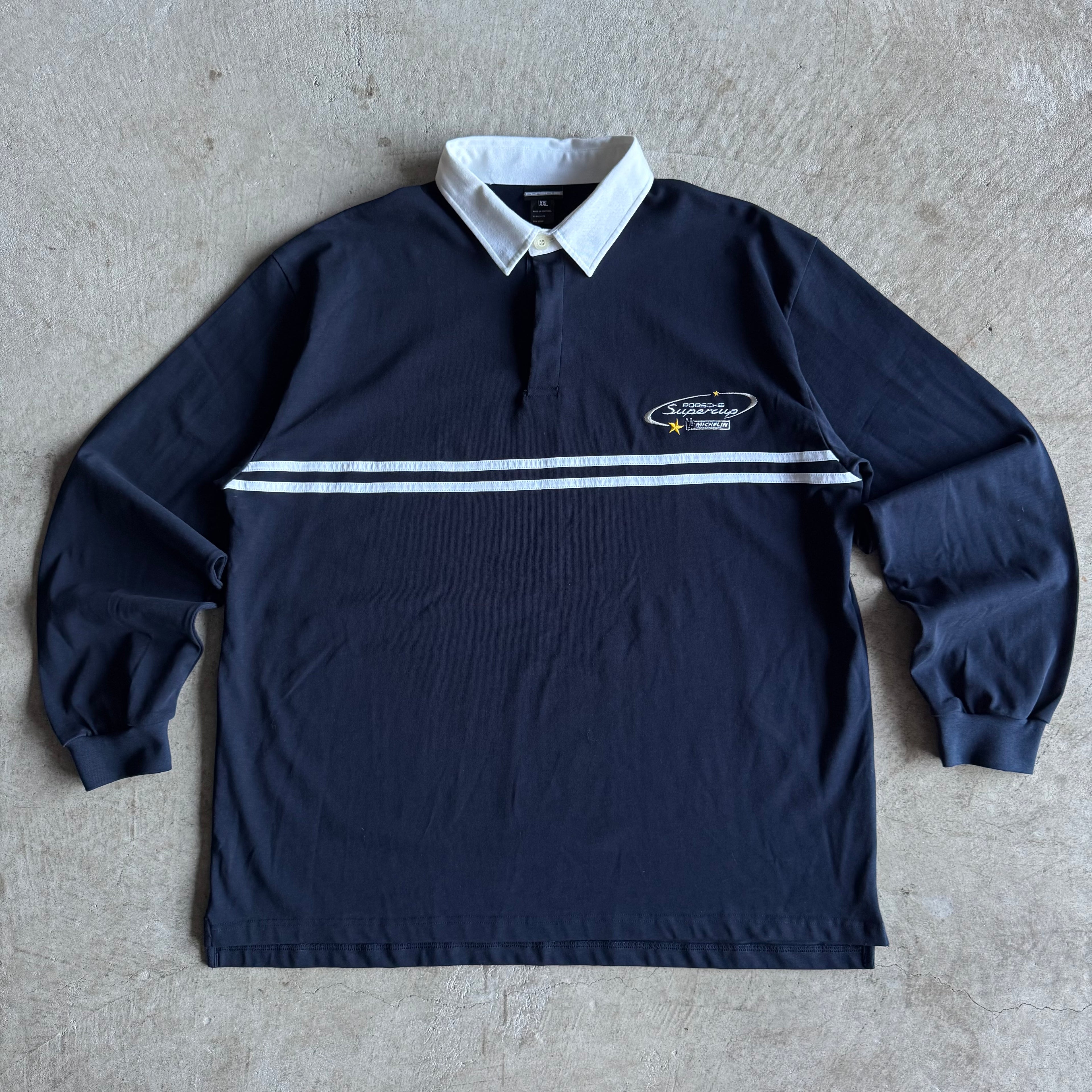 2000s Porsche Selection Supercup Striped Navy Rugby Polo Shirt (XXL)