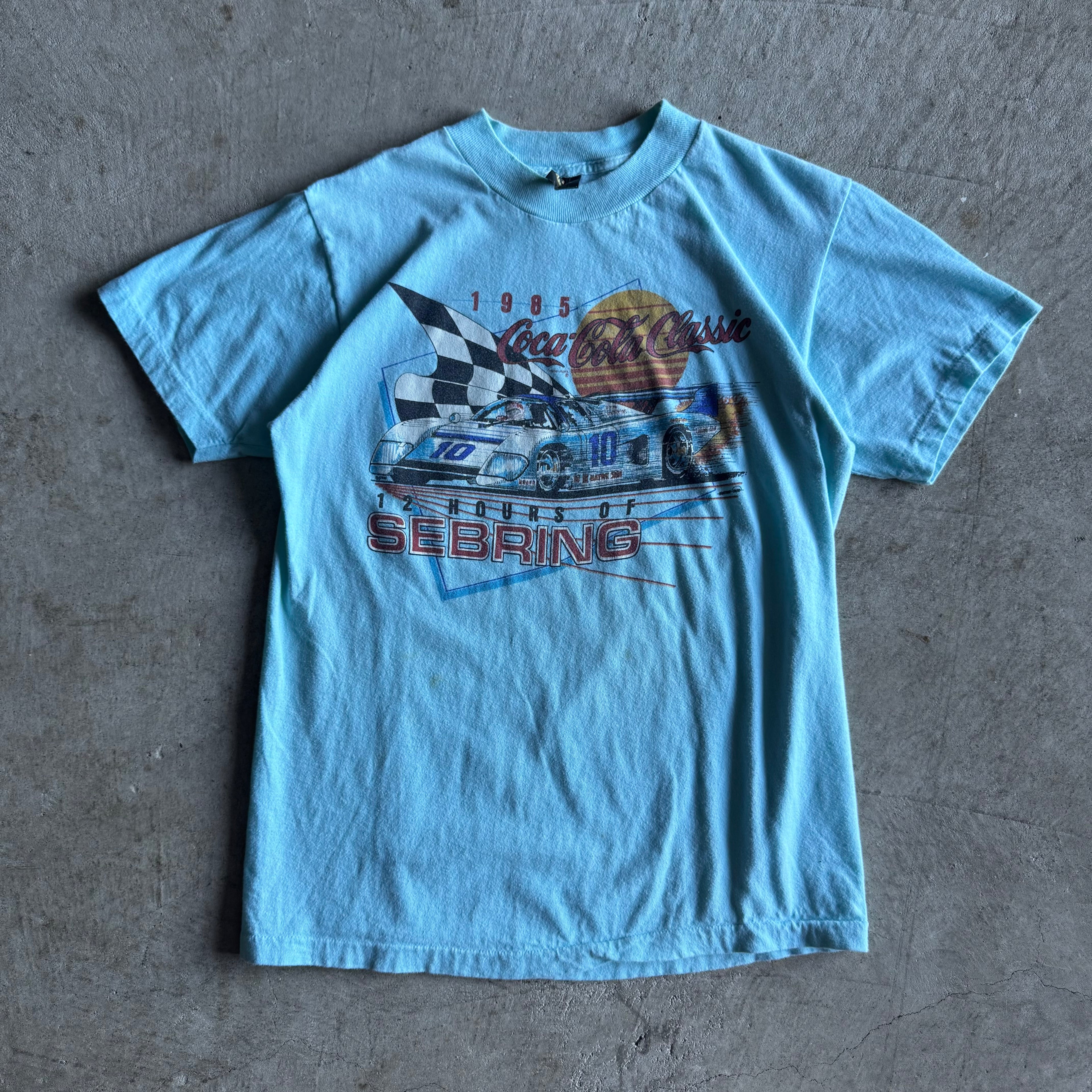 Vintage 80s 1985 Coca-Cola Classic 12 hours Sebring Blue Shirt Size Large