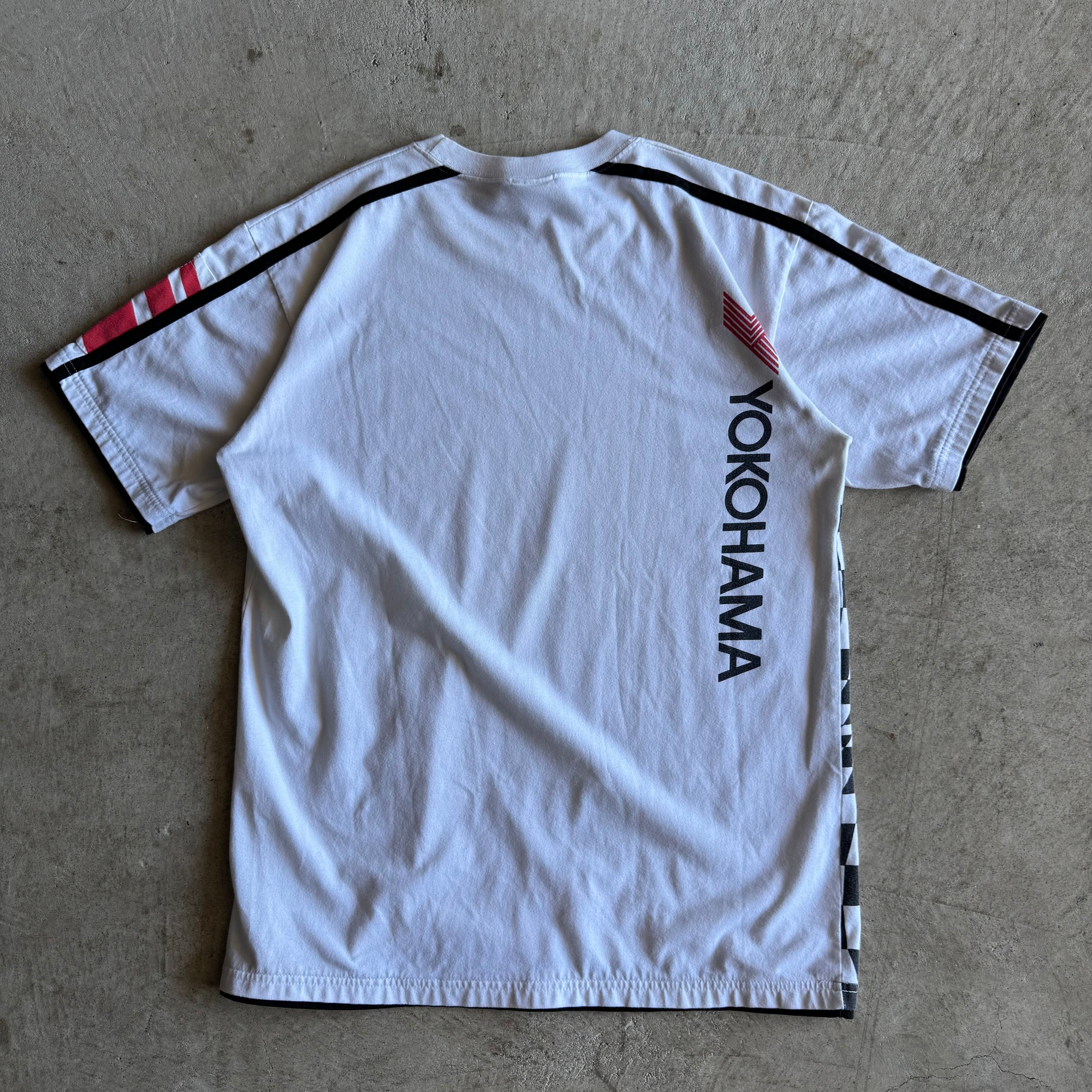 90s Advan Yokohama Checkered White Work T Shirt (XL)