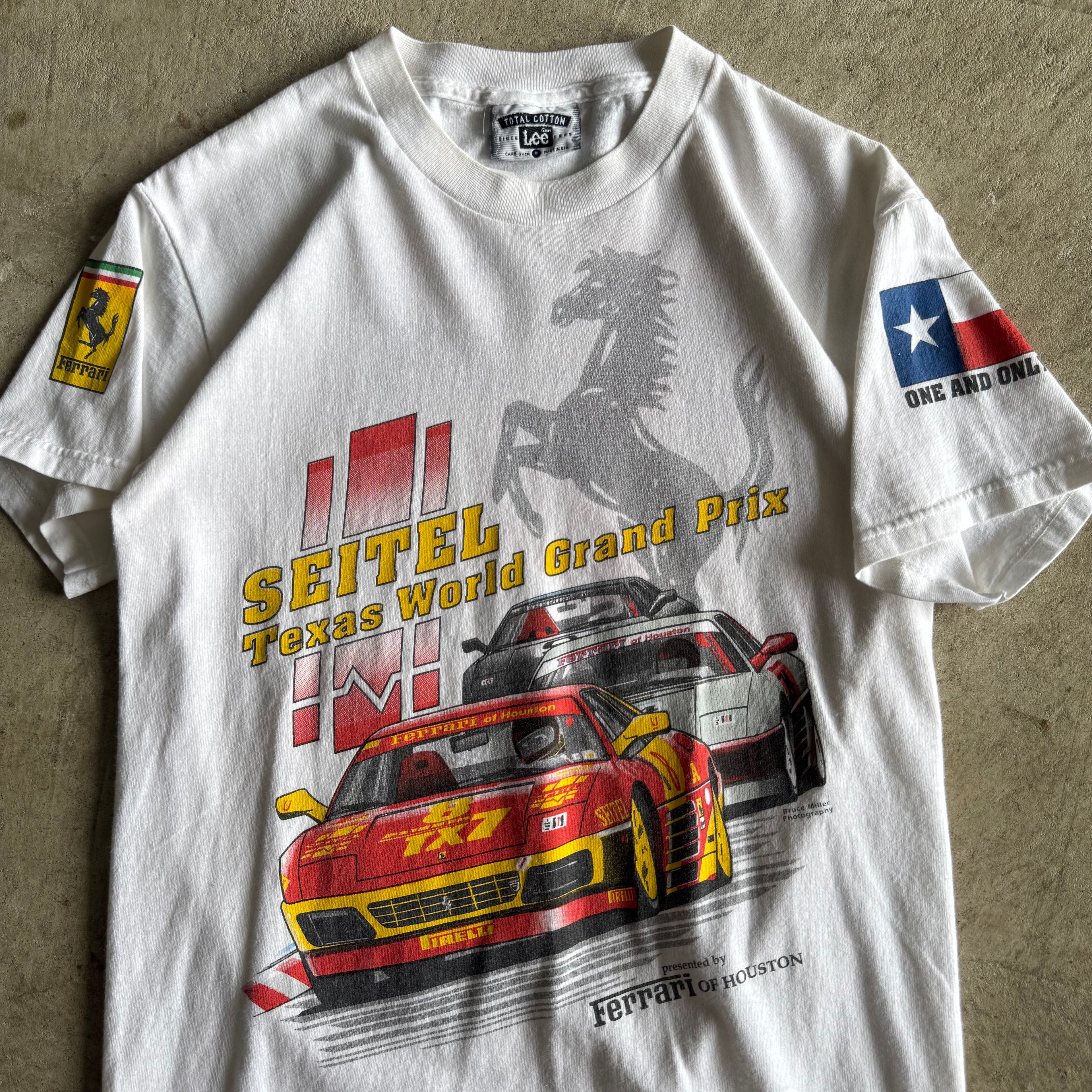 Vintage 90s Ferrari Texas World Grand Prix Houston White T Shirt Size Small