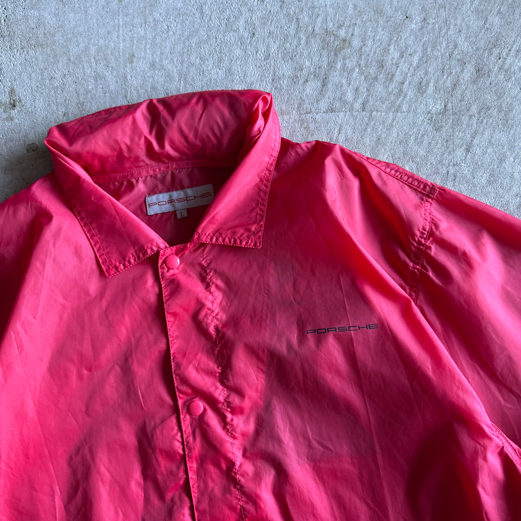 80s Porsche 944 Turbo Script Red Overcoat Rain Jacket (L)