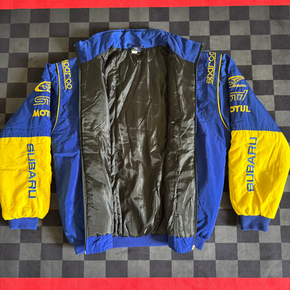 Vintage 90s Bootleg Subaru Rally Racing Blue Jacket Size Large