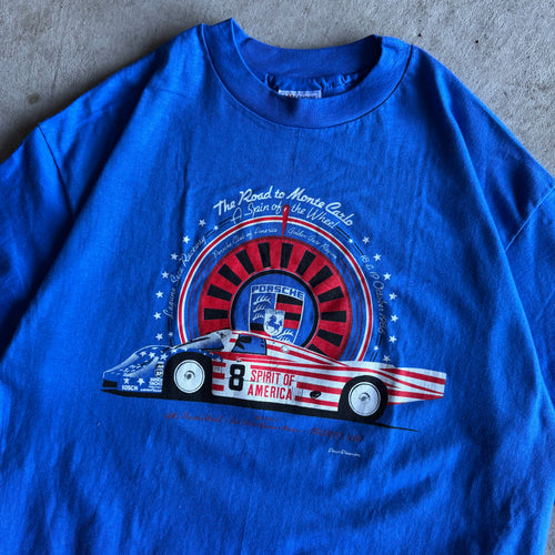 1986 Porsche Spirit of America 956 Monte Carlo Blue T Shirt (XL)
