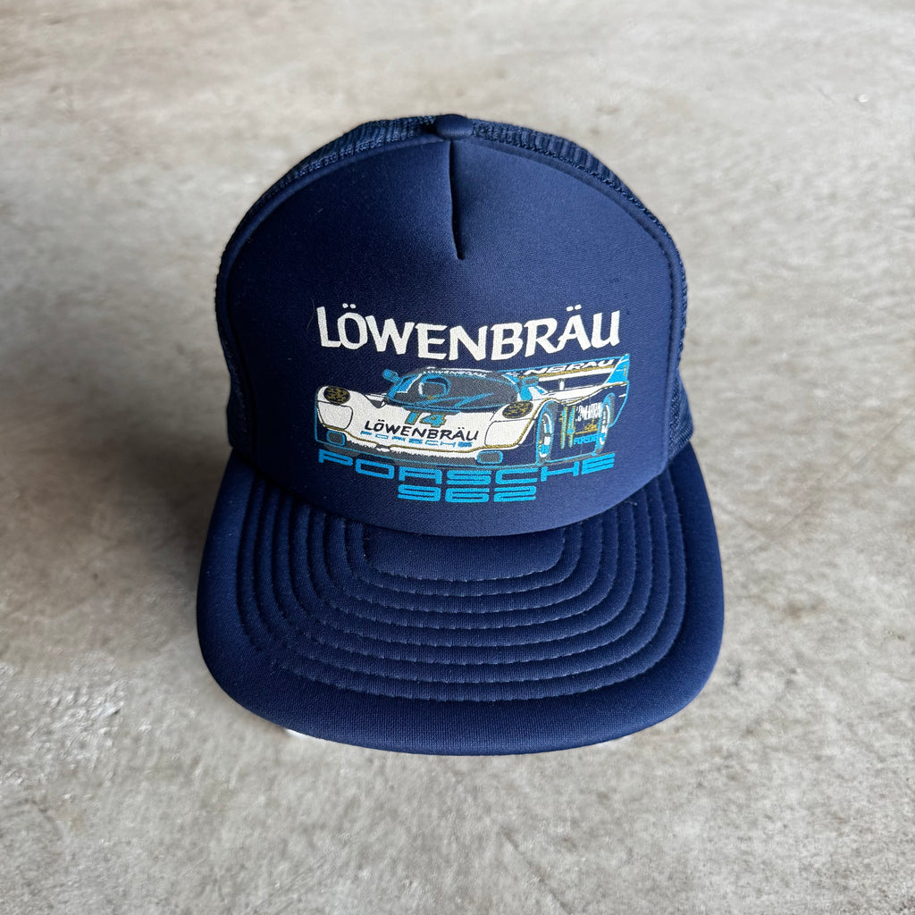 80s Lowenbrau Porsche 962 Navy Mesh Adjustable Trucker Hat
