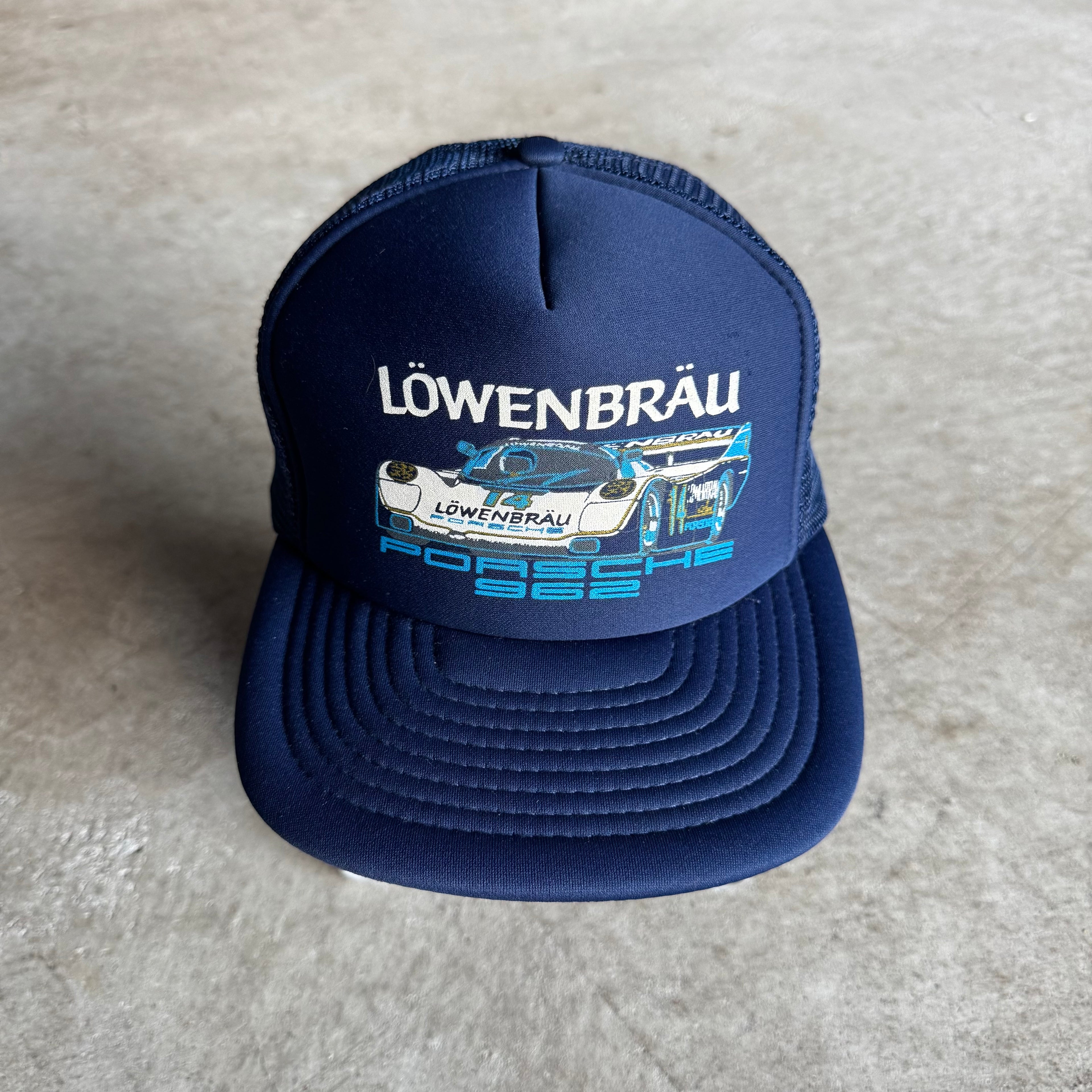 80s Lowenbrau Porsche 962 Navy Mesh Adjustable Trucker Hat