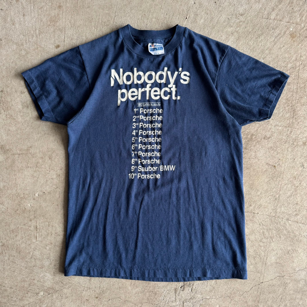 80s Porsche Nobody's Perfect '83 Results Navy T Shirt (M)