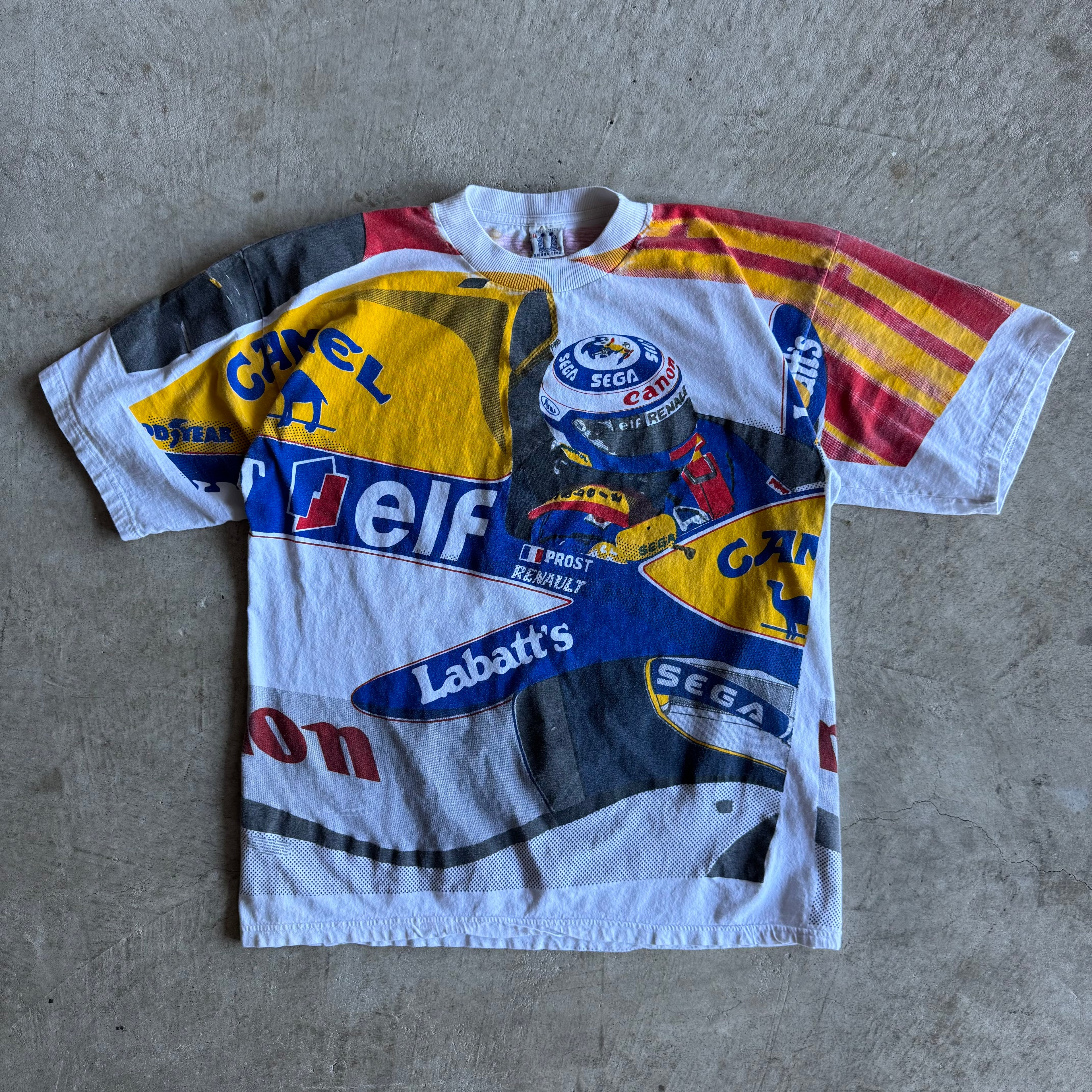 90s Alain Prost Elf Camel Formula 1 AOP T Shirt (XL)