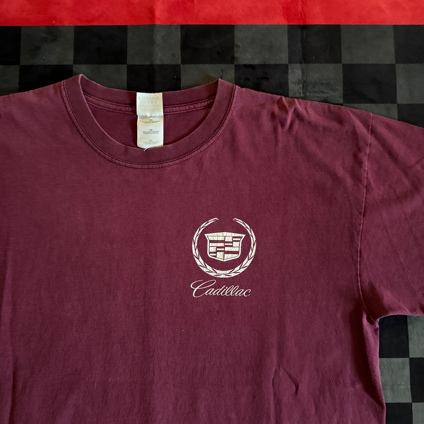 90s Cadillac Crest Badge Big Logo Maroon T Shirt