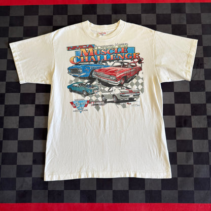 Vintage 1992 Flowmaster Muffler Muscle Challenge White T Shirt Size Large