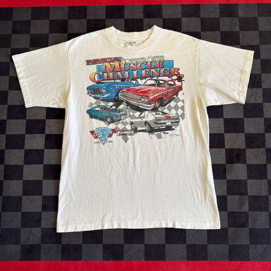 Vintage 1992 Flowmaster Muffler Muscle Challenge White T Shirt Size Large
