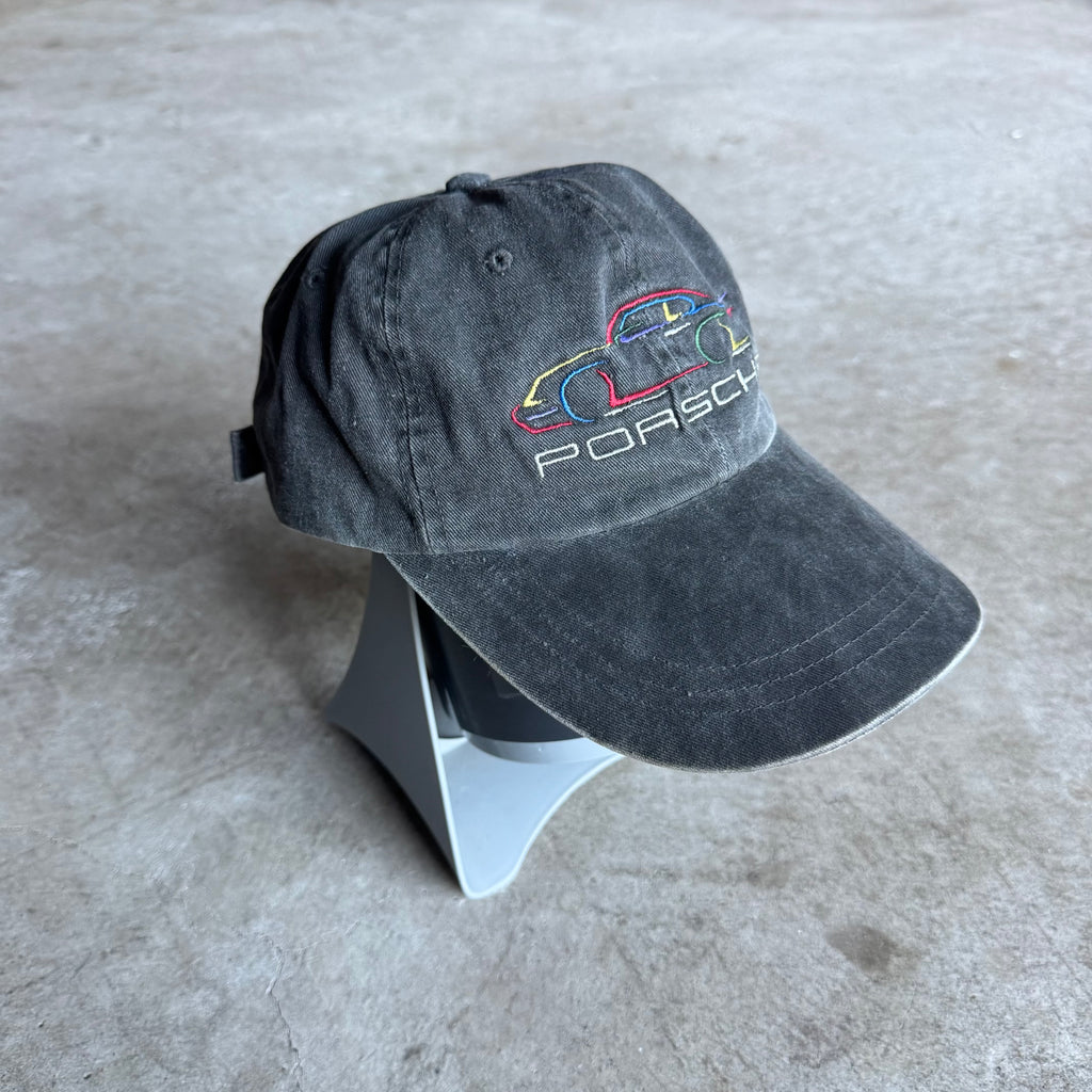90s Porsche 911 Multi-color Silhouette Grey Adjustable Strapback Hat