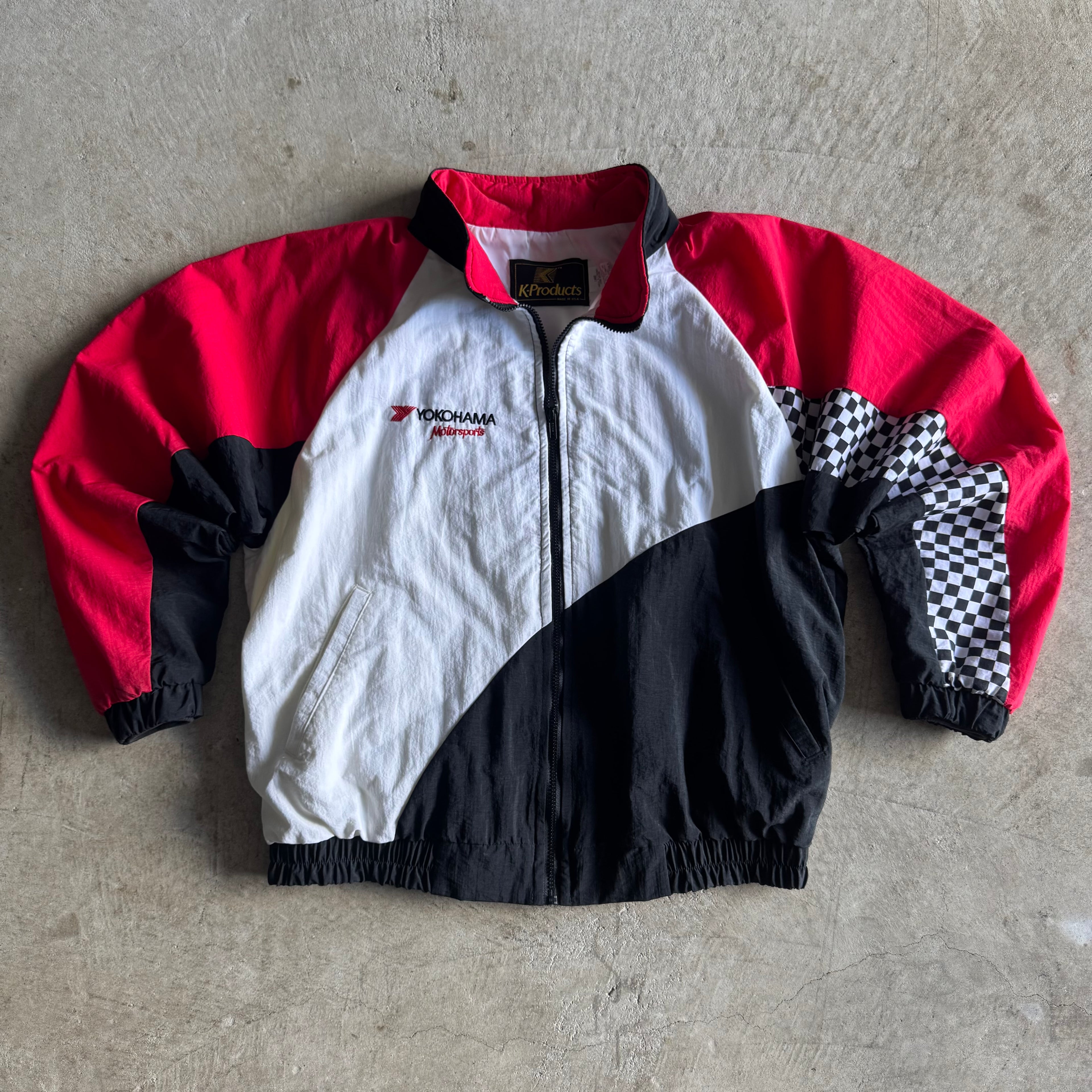 Vintage 90s Yokohama Motorsports Racing Checkered Jacket Size Large