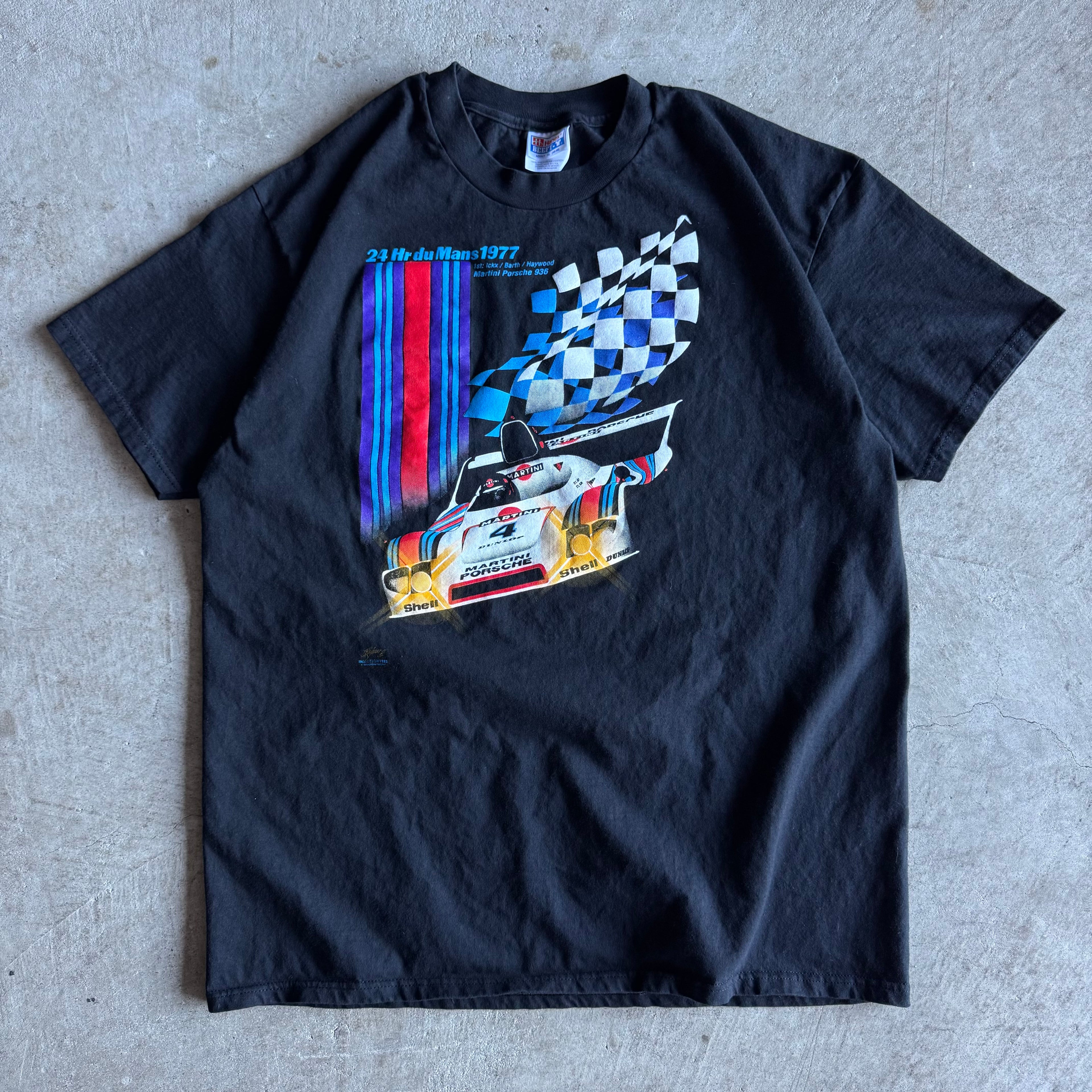 90s Porsche 936 24 Heures du Mans 1977 Black T Shirt (XL)