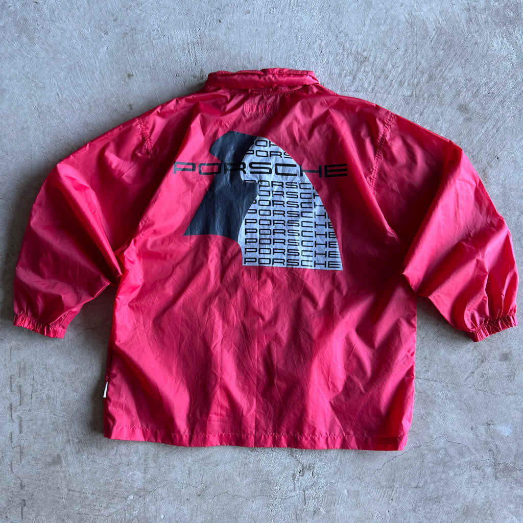 80s Porsche 944 Turbo Script Red Overcoat Rain Jacket (L)