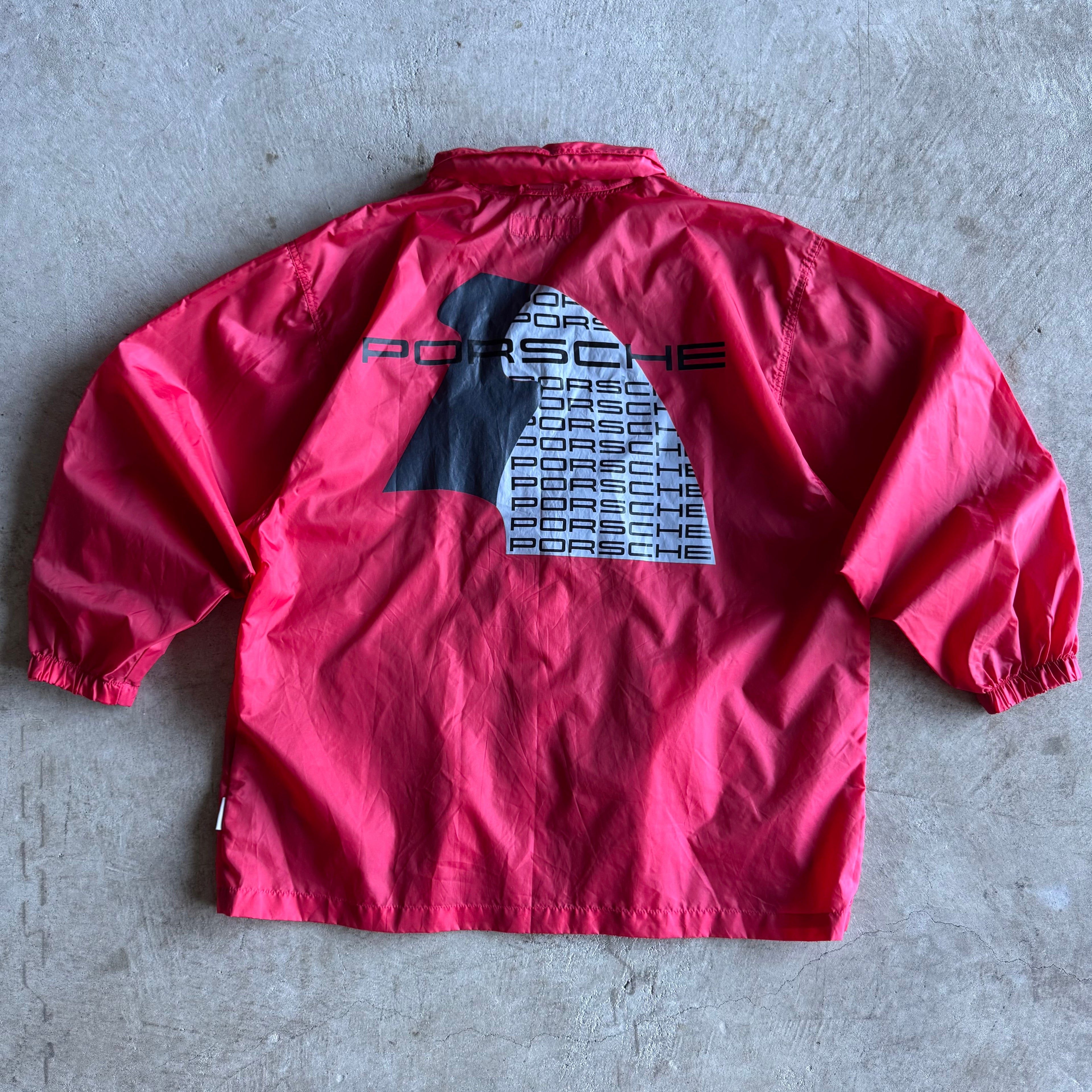 80s Porsche 944 Turbo Script Red Overcoat Rain Jacket (L)