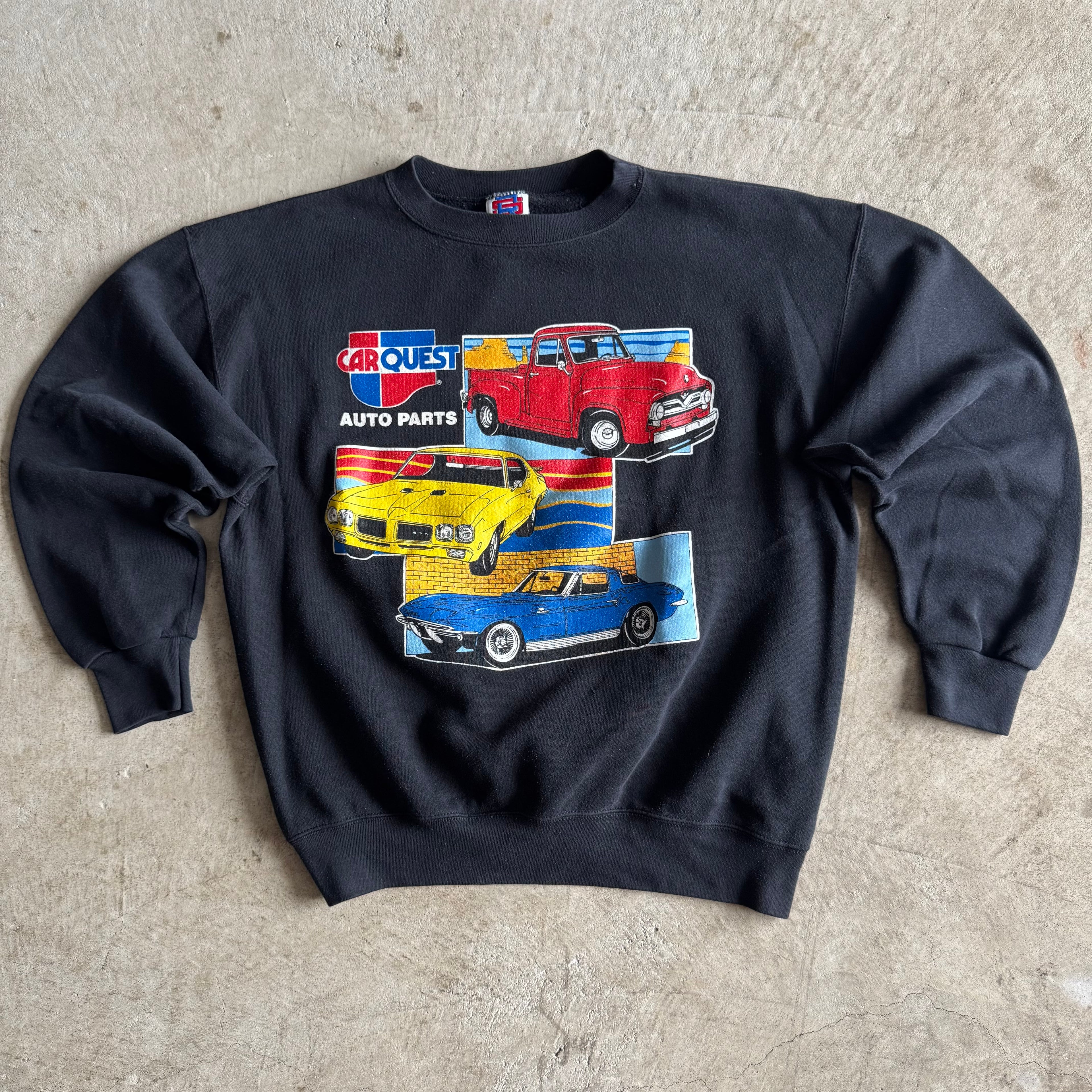 Vintage 90s CarQuest Auto Parts Corvette GTO Black Crewneck Sweater Size Large