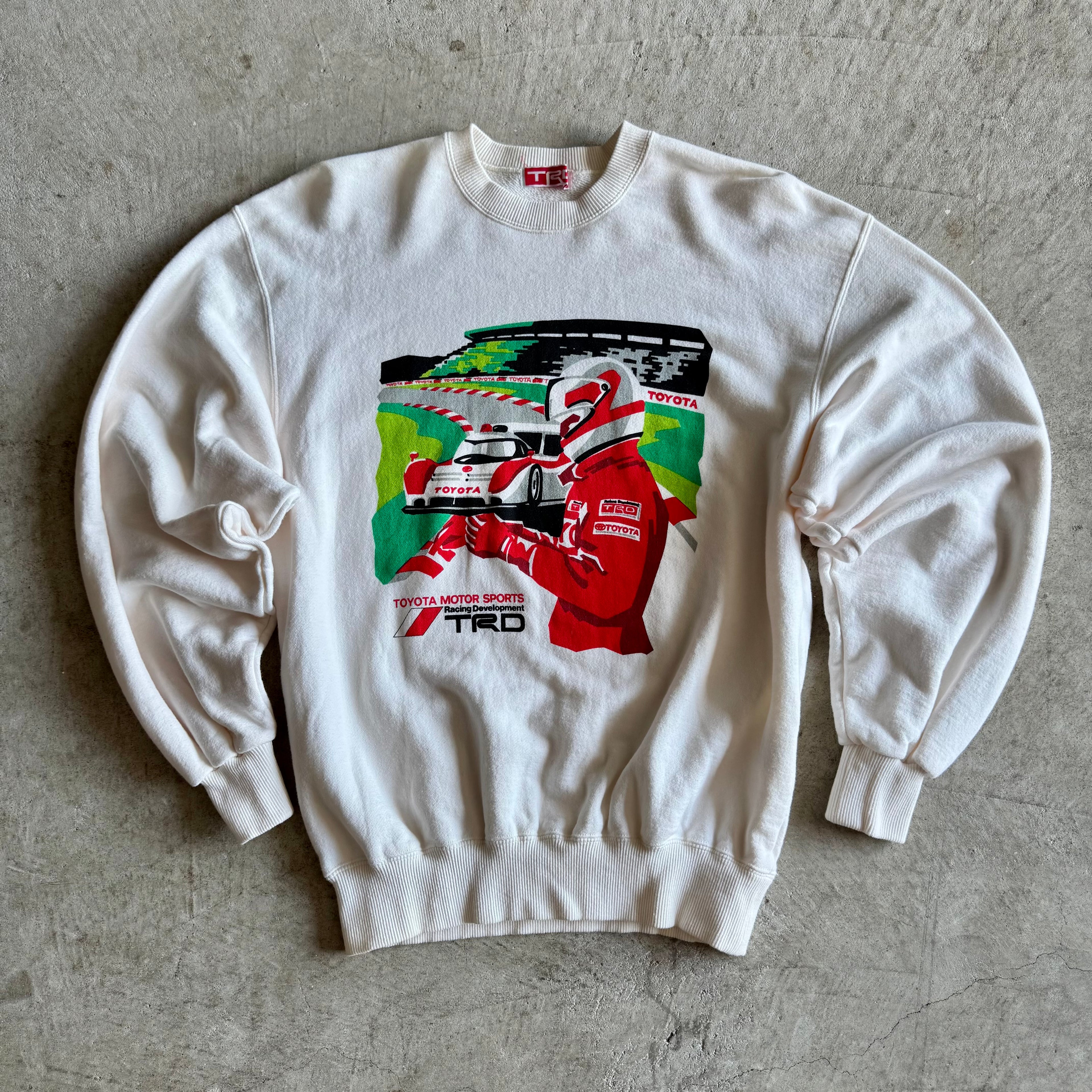 Vintage 90s Toyota TRD IMSA GTP Cream Crewneck Sweater Size Large