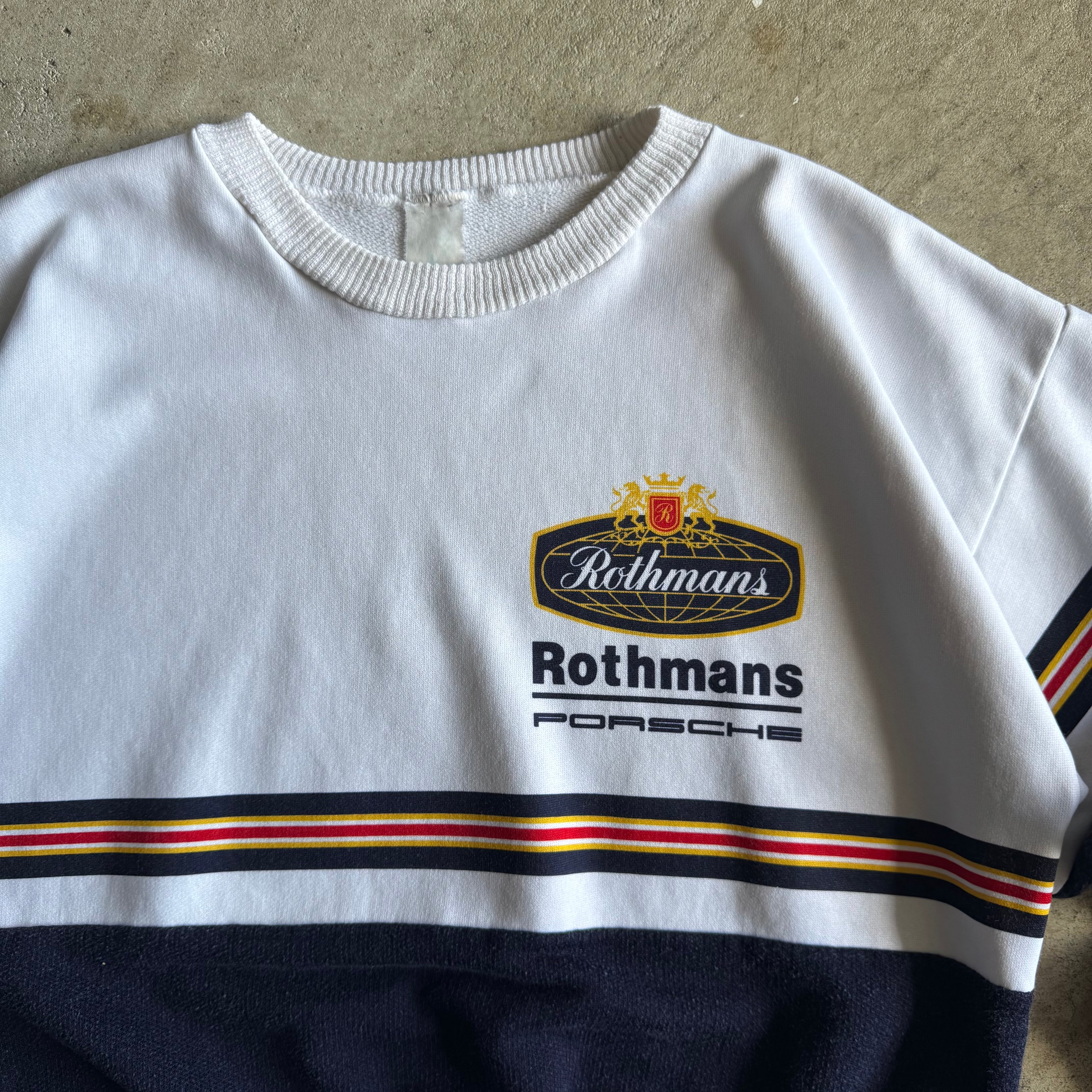 80s Porsche Rothmans Racing Striped 2-Tone Crewneck Sweater (M)