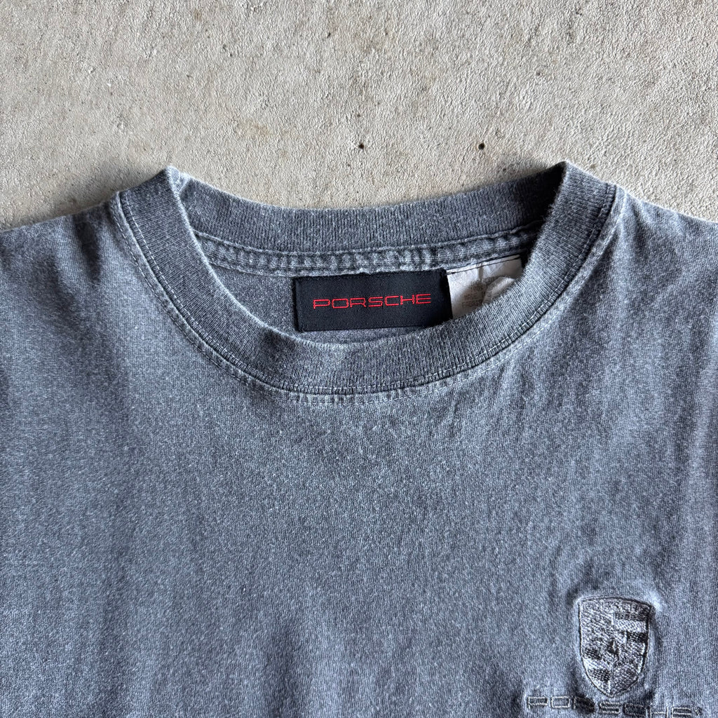 90s Porsche Selection Embroidered Crest Grey Tonal T Shirt (XL)