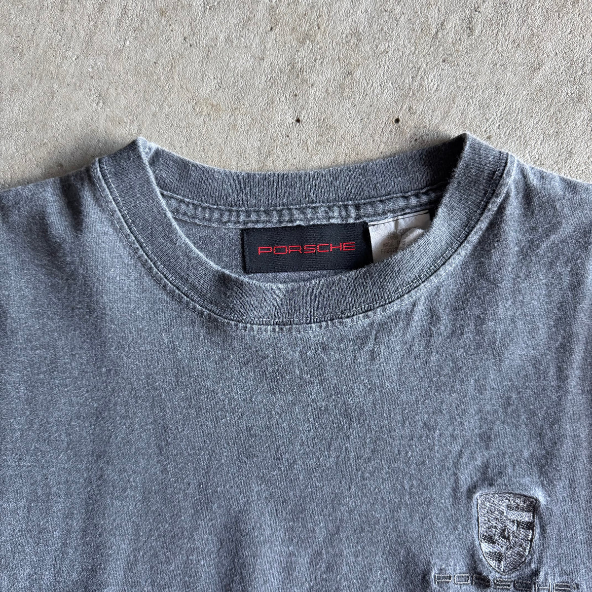 90s Porsche Selection Embroidered Crest Grey Tonal T Shirt (XL)