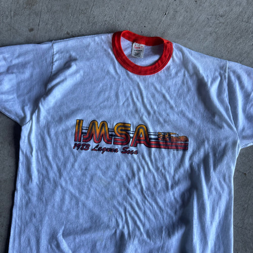 1983 IMSA Laguna Seca White Orange Ringer T Shirt (XL)
