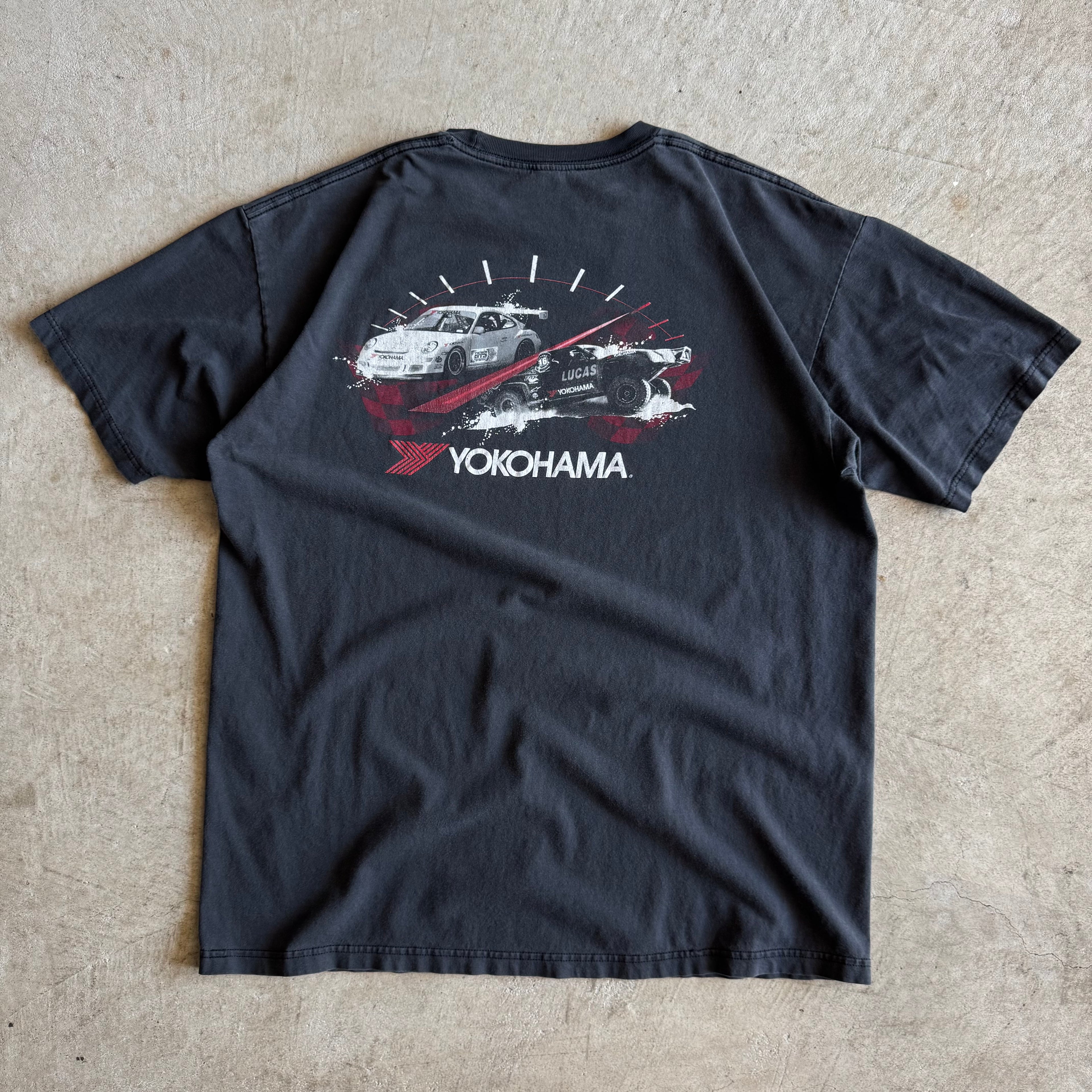 90s Yokohama Tires Speedo Porsche Pre-Runner Black T Shirt (XL)