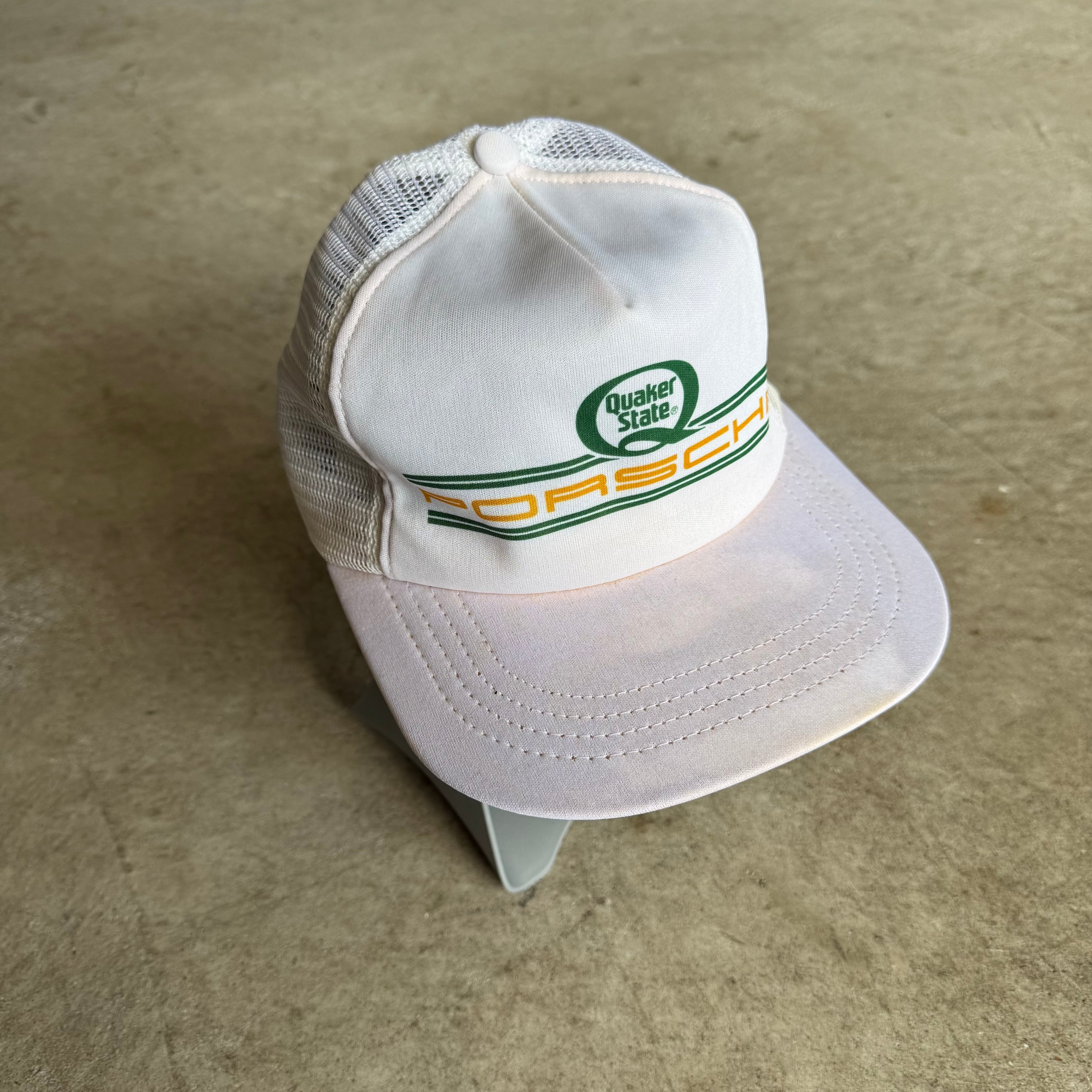 80s Porsche Quaker State Indy Racing White Trucker Hat