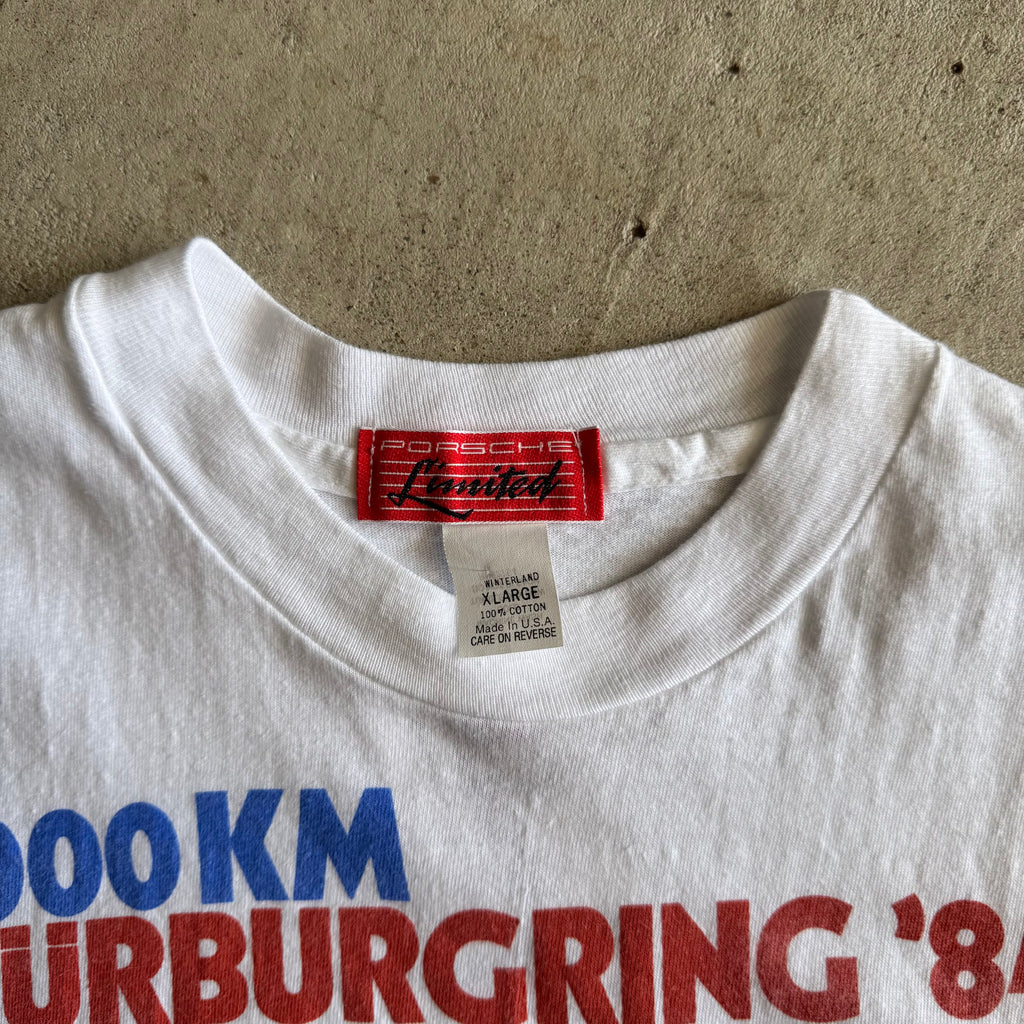 80s Porsche Limited 1000KM Nurburgring White Victory Poster T Shirt (XL)