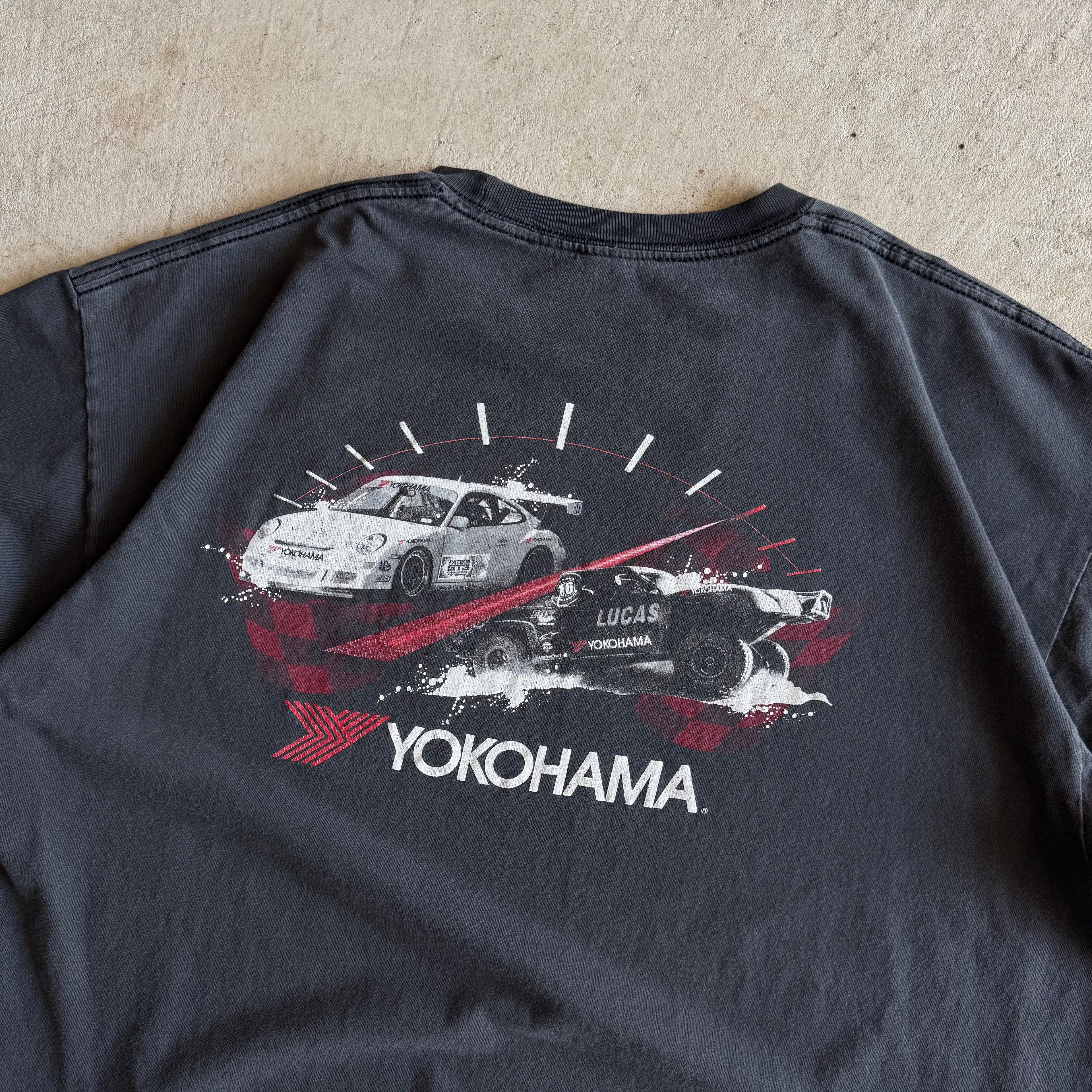 90s Yokohama Tires Speedo Porsche Pre-Runner Black T Shirt (XL)