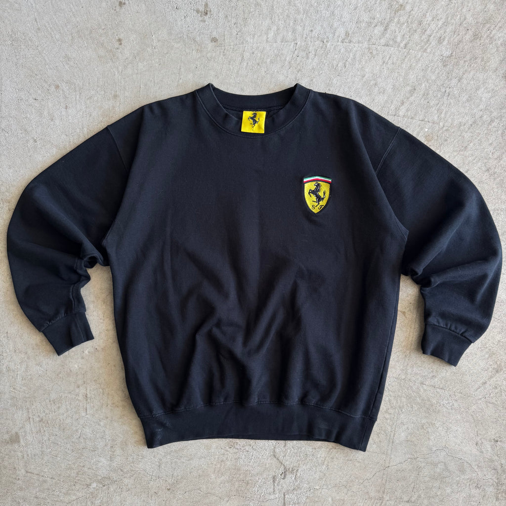 90s Ferrari Scuderia Embroidered Black Crewneck Sweater (Large)