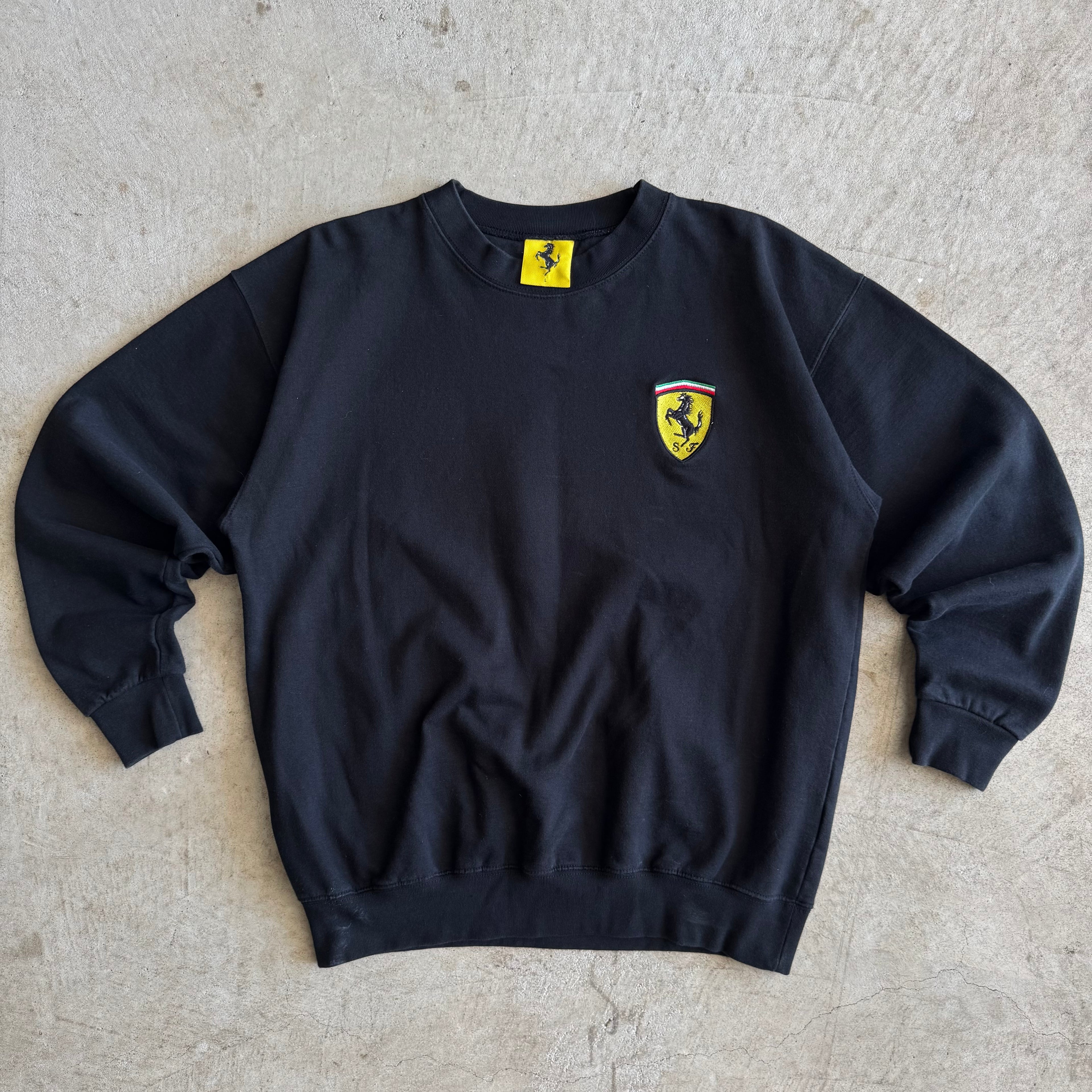 90s Ferrari Scuderia Embroidered Black Crewneck Sweater (Large)