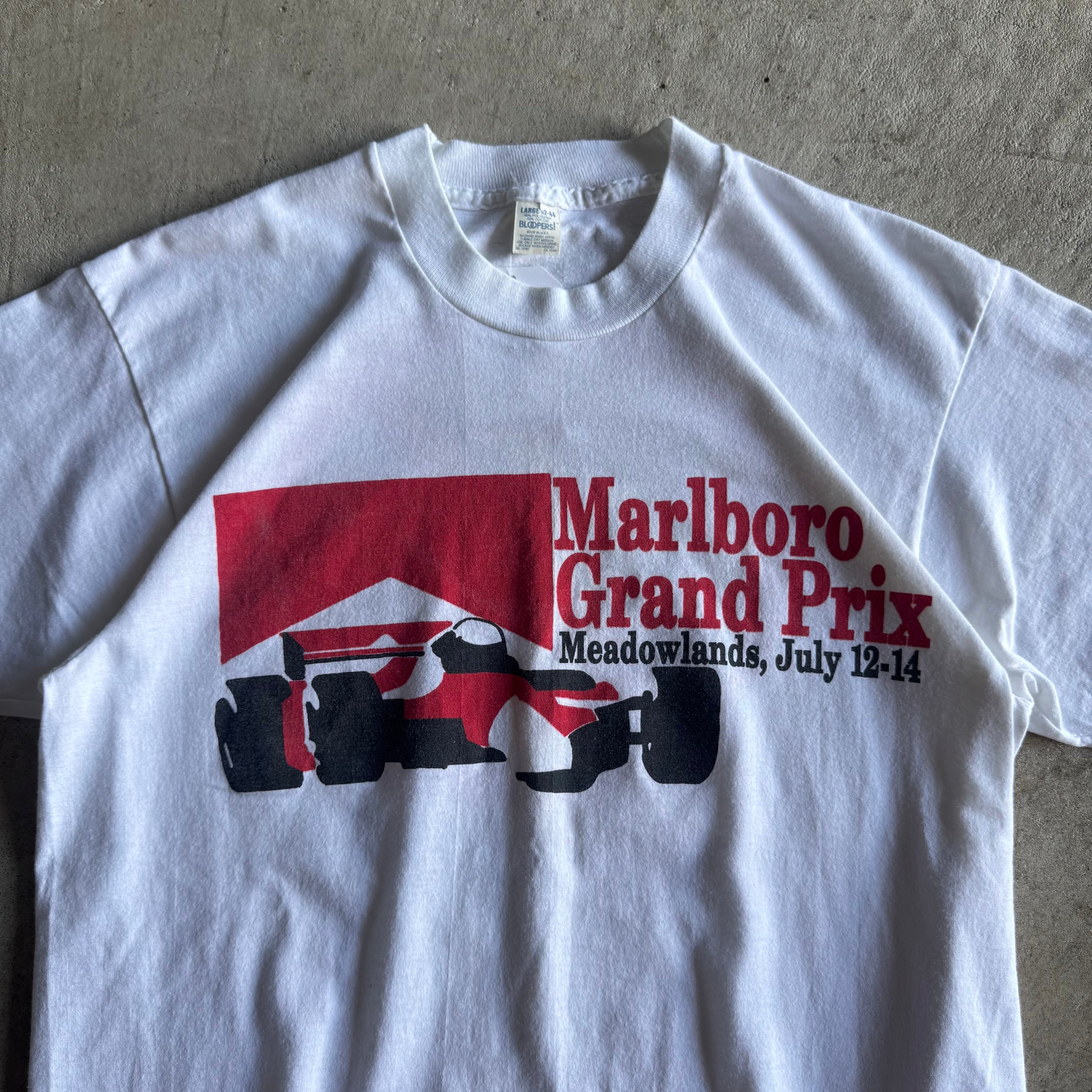 Vintage 80s Marlboro Grand Prix Meadowlands IndyCar White T Shirt Size Large