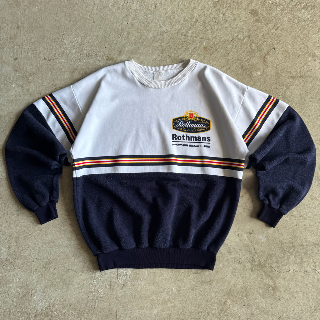 80s Porsche Rothmans Racing Striped 2-Tone Crewneck Sweater (M)