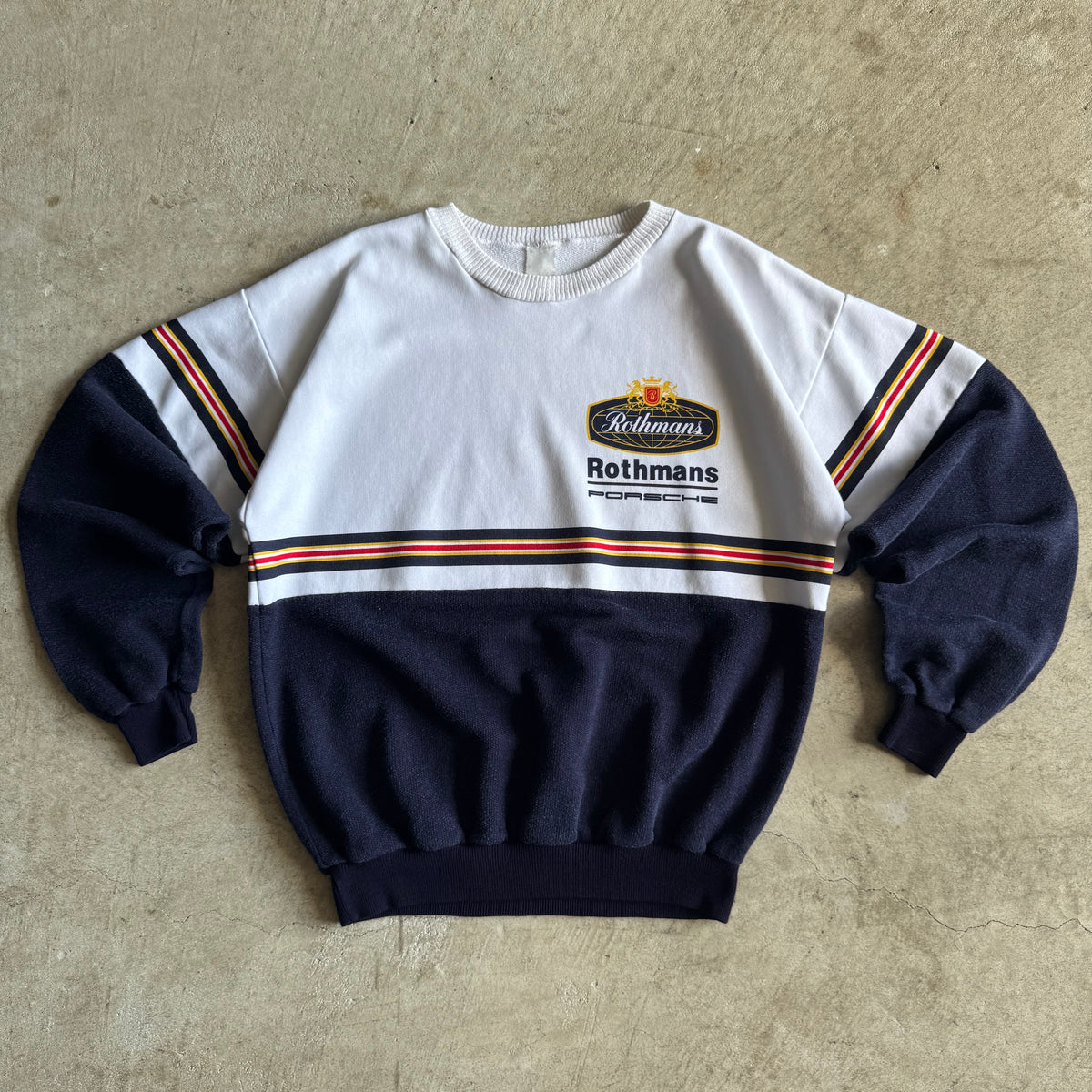 80s Porsche Rothmans Racing Striped 2-Tone Crewneck Sweater (M)